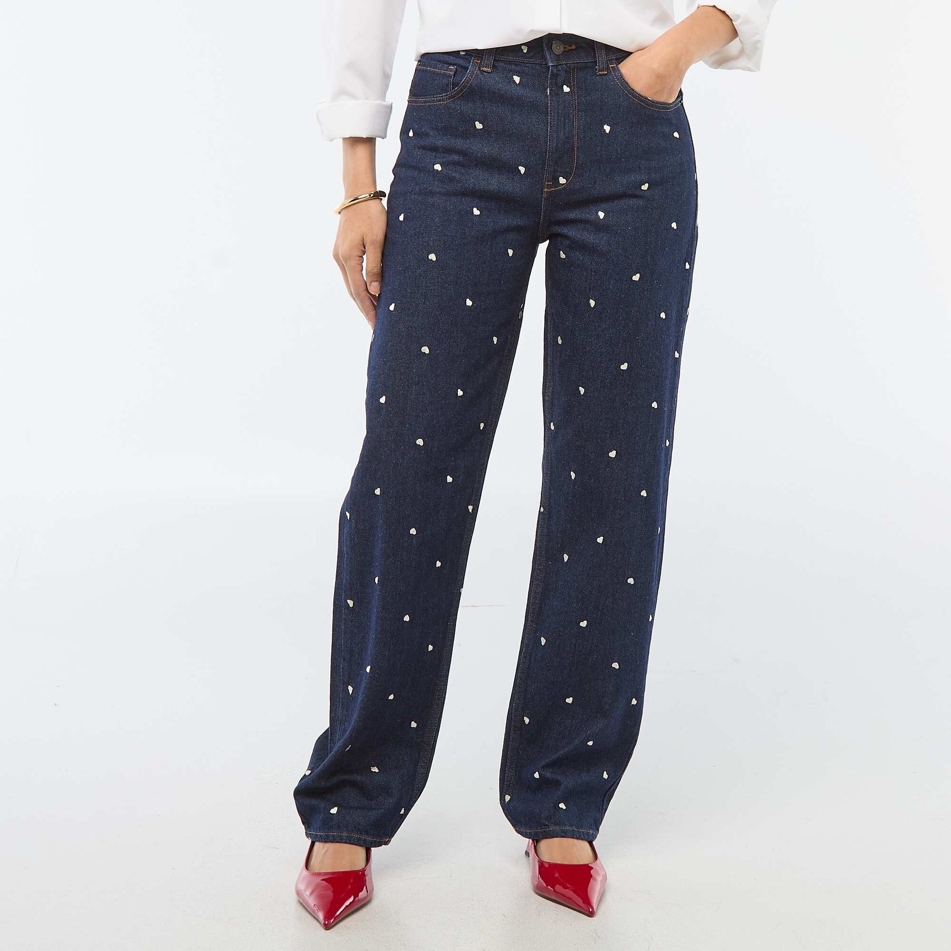 Jean regular avec broderie all-over en coton BLEU