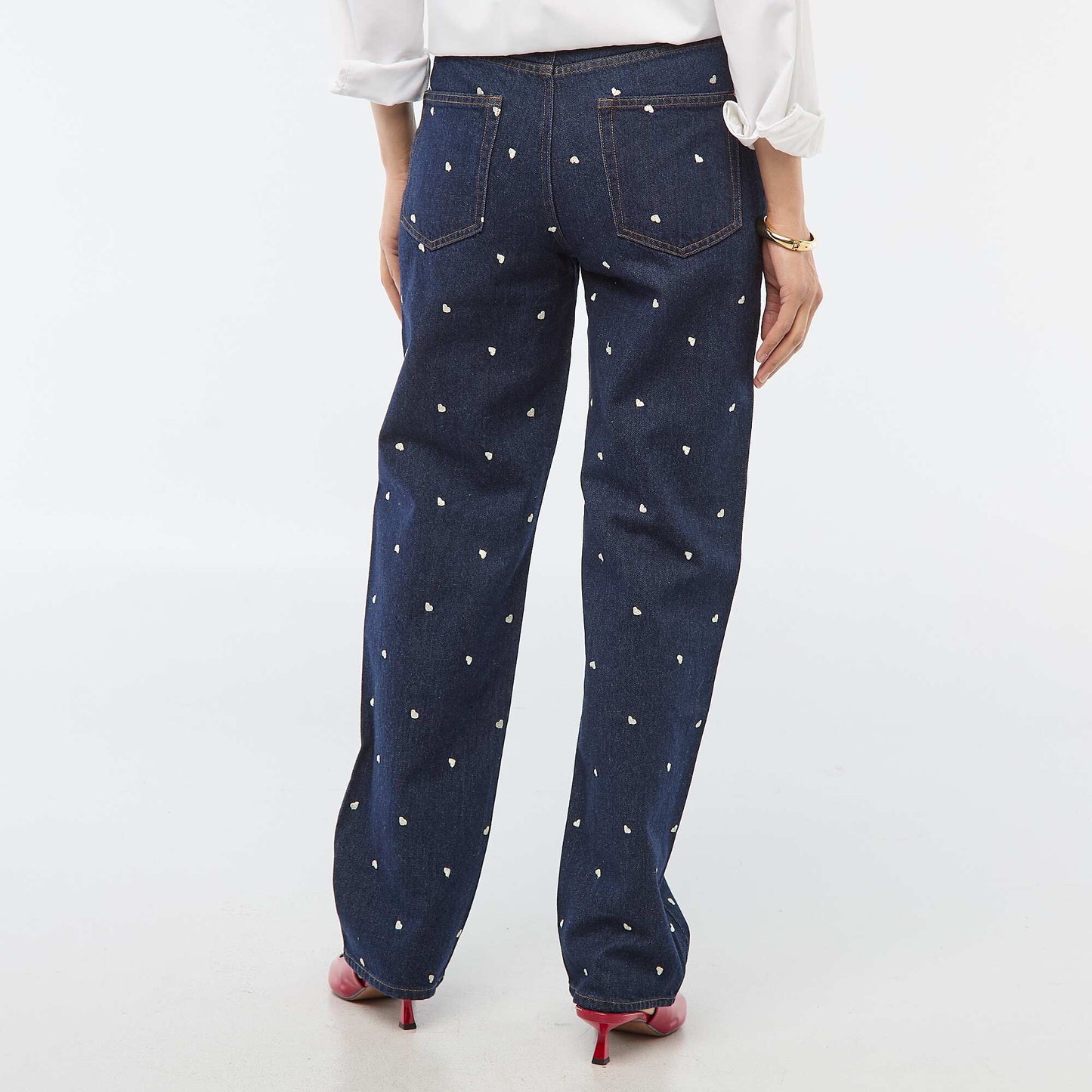 Jean regular avec broderie all-over en coton BLEU