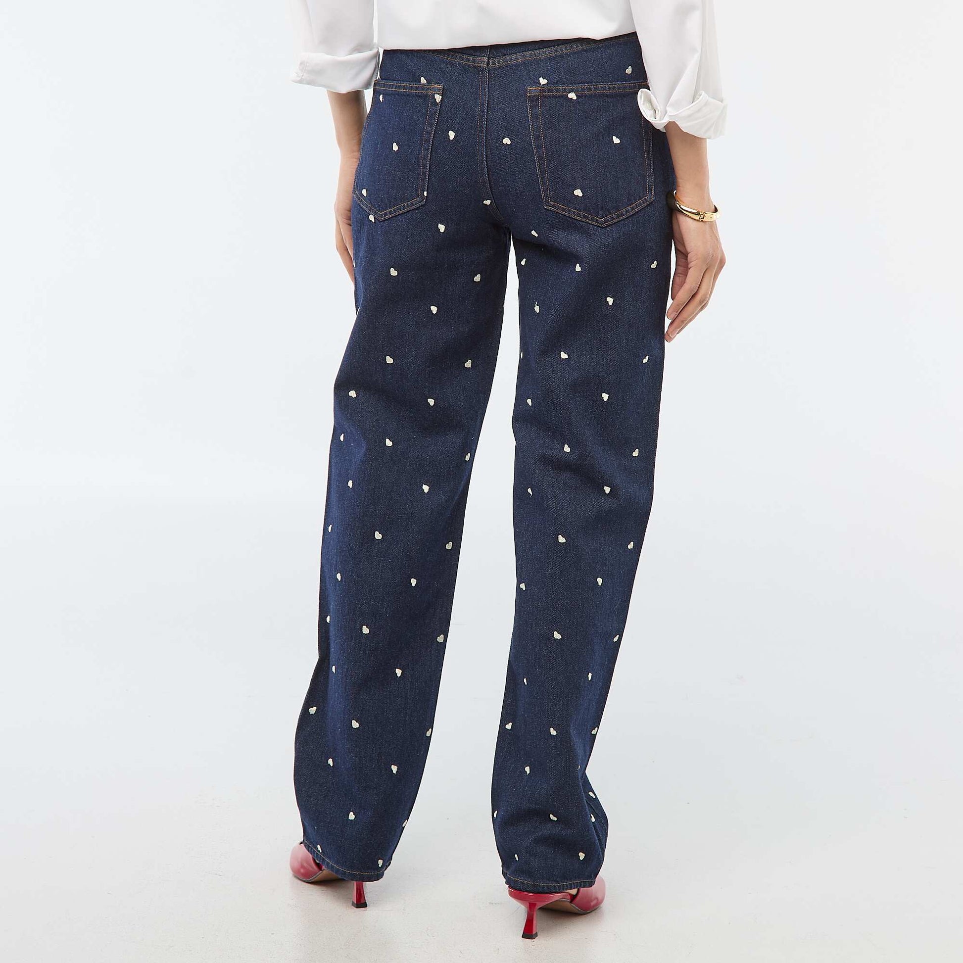 Jean regular avec broderie all-over en coton BLEU