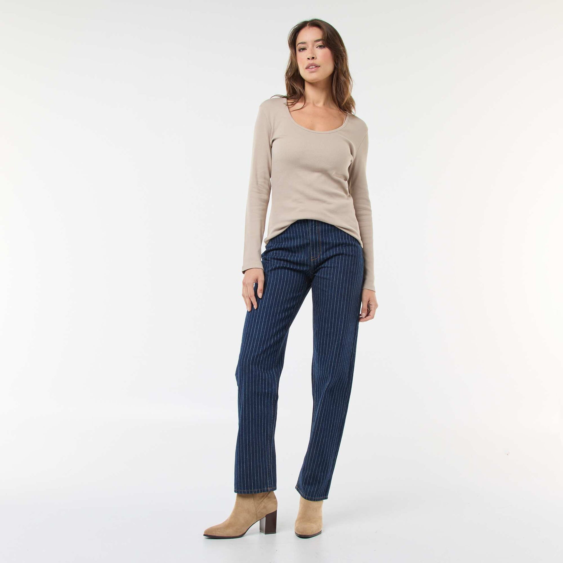 Jean regular avec lignes en coton BLEU