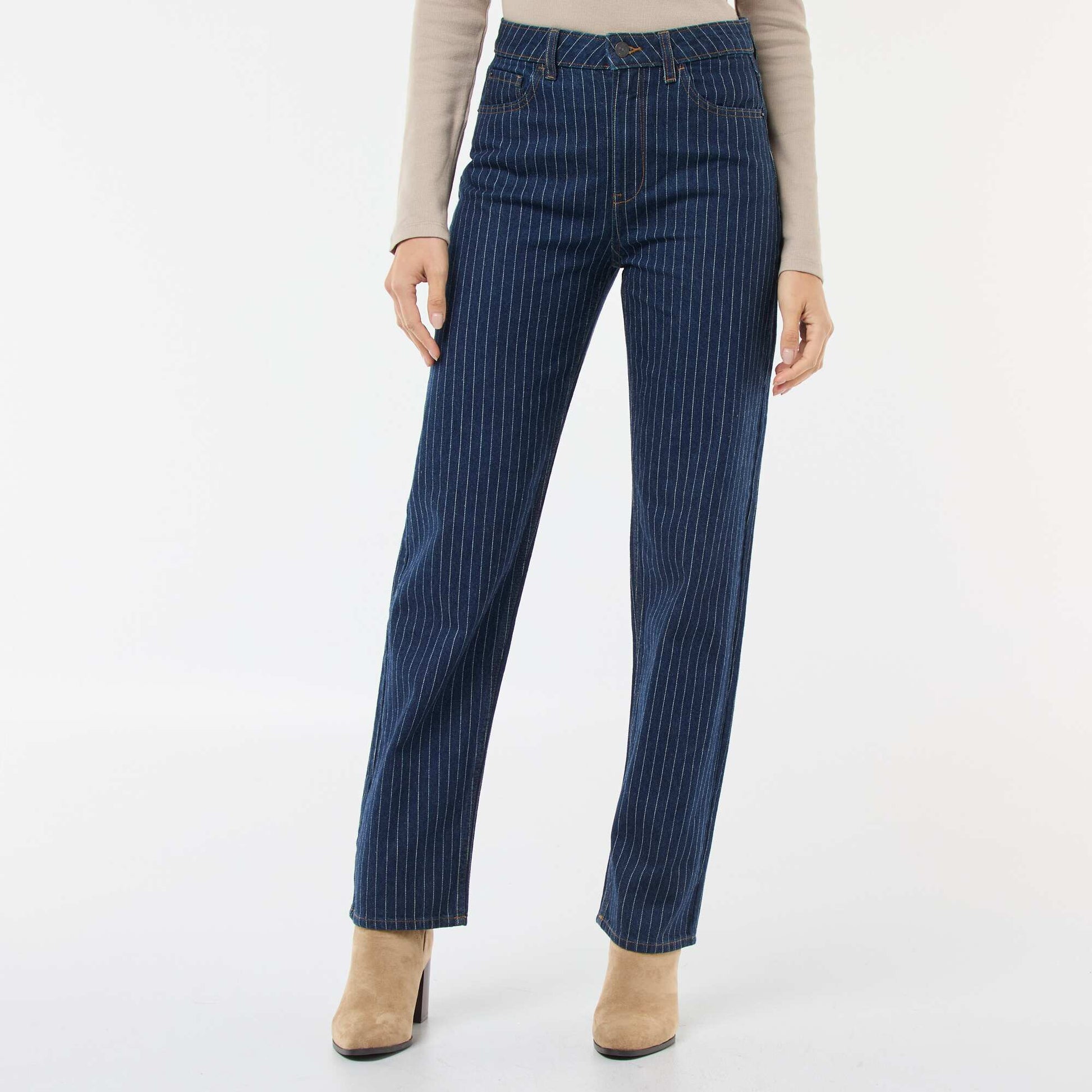 Jean regular avec lignes en coton BLEU