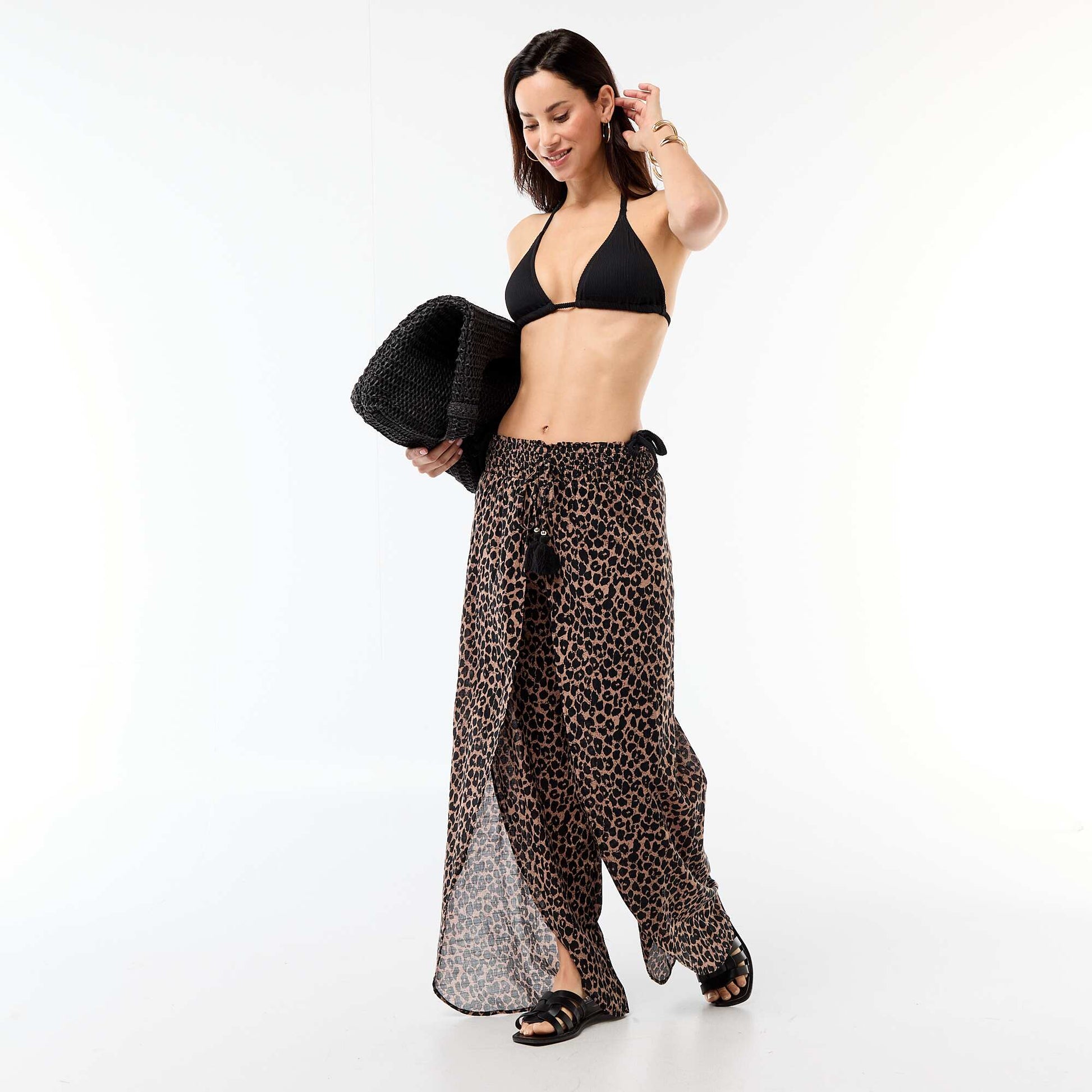 Pantalon de plage en viscose imprimée MARRON