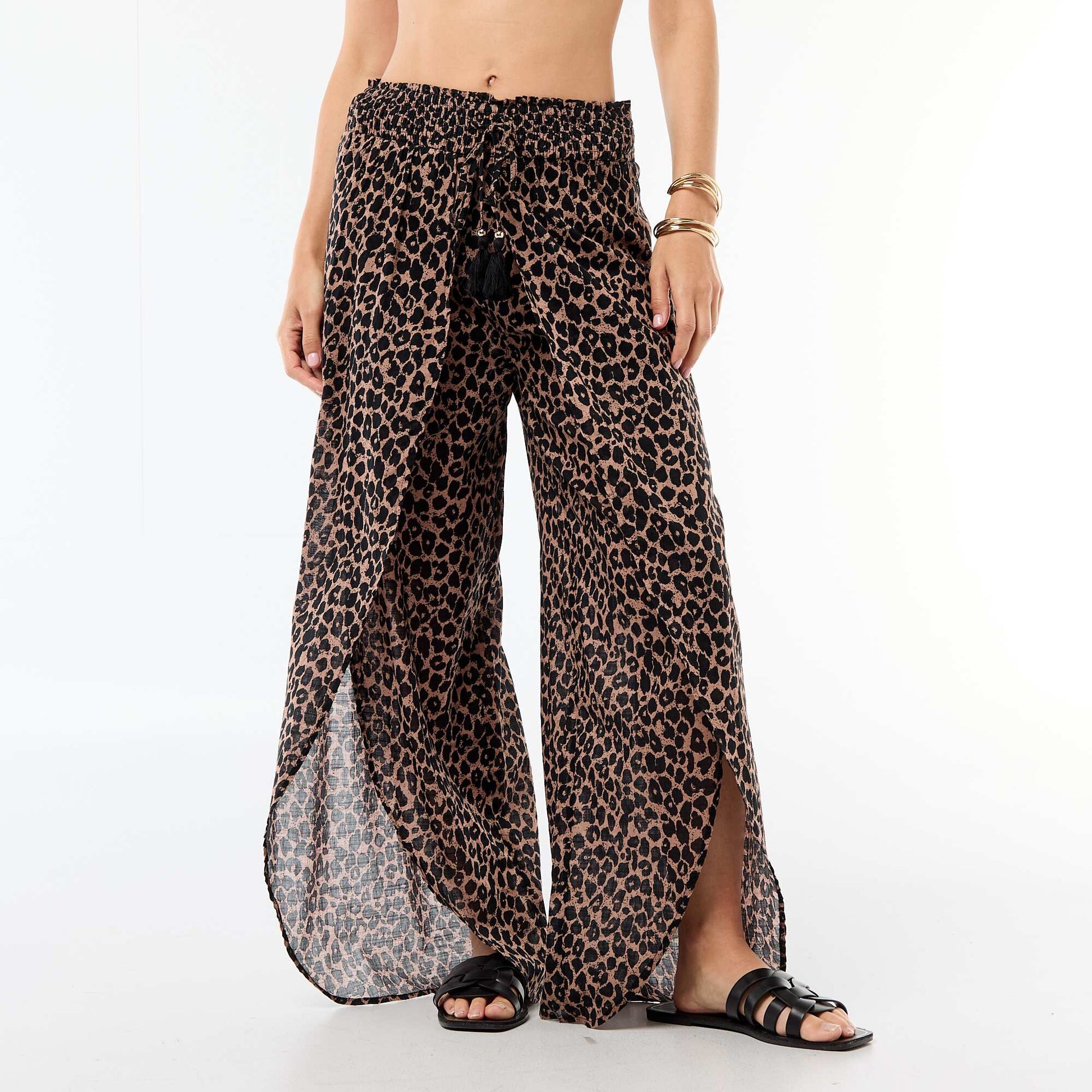 Pantalon de plage en viscose imprimée MARRON