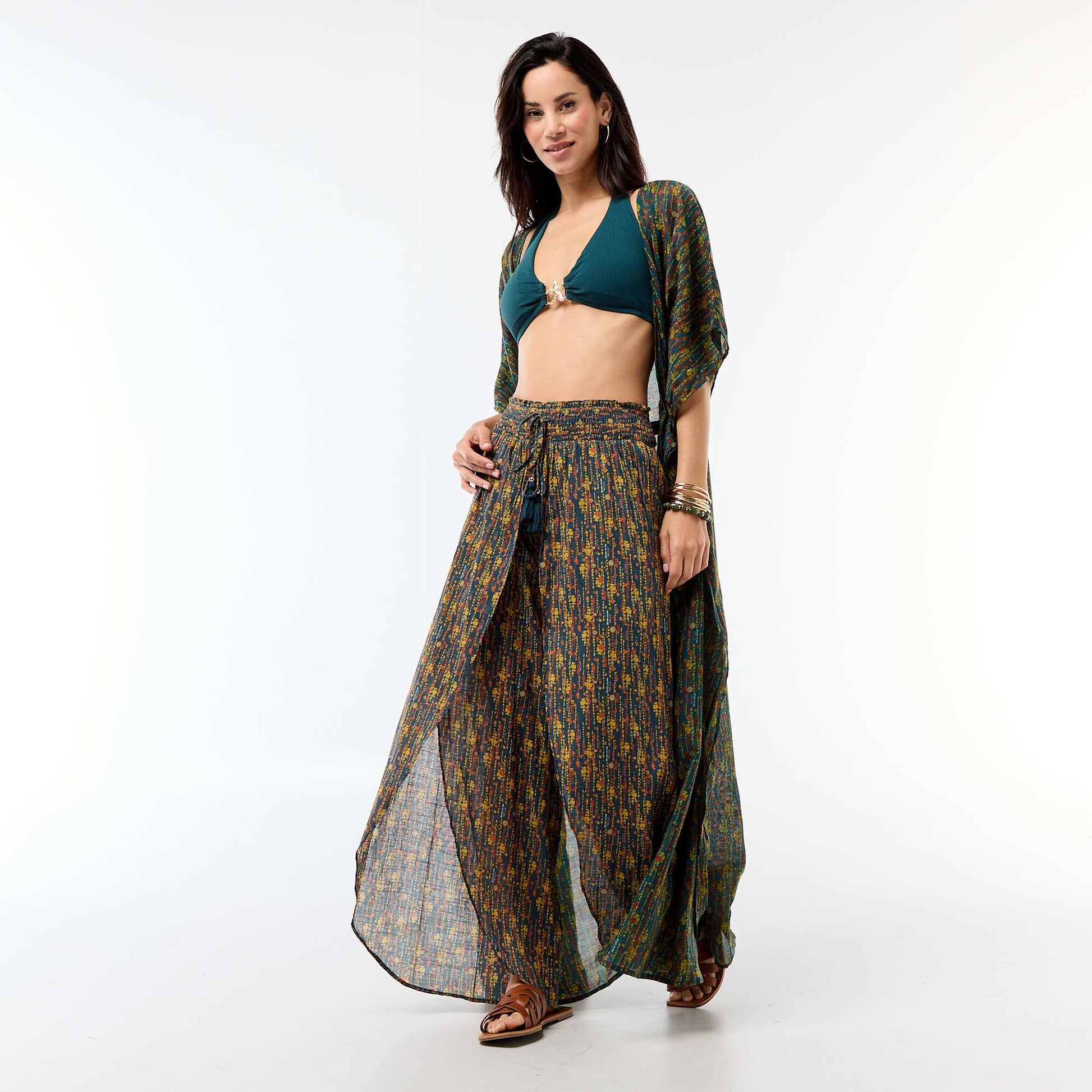Pantalon de plage en viscose imprimée BLEU