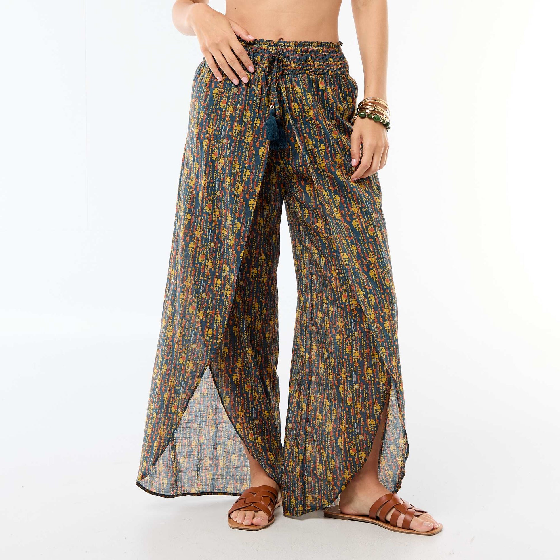 Pantalon de plage en viscose imprimée BLEU
