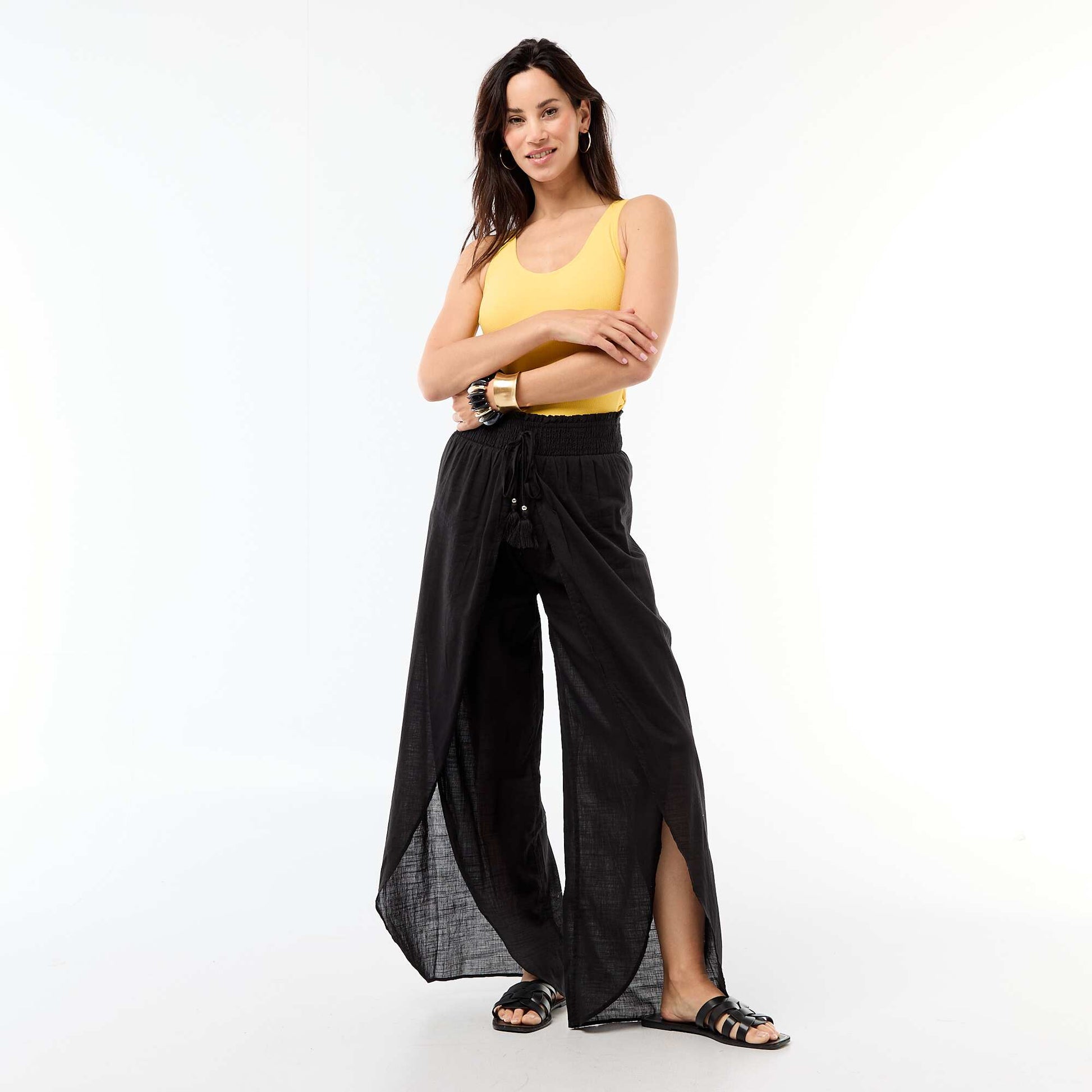 Pantalon de plage en viscose imprimée NOIR