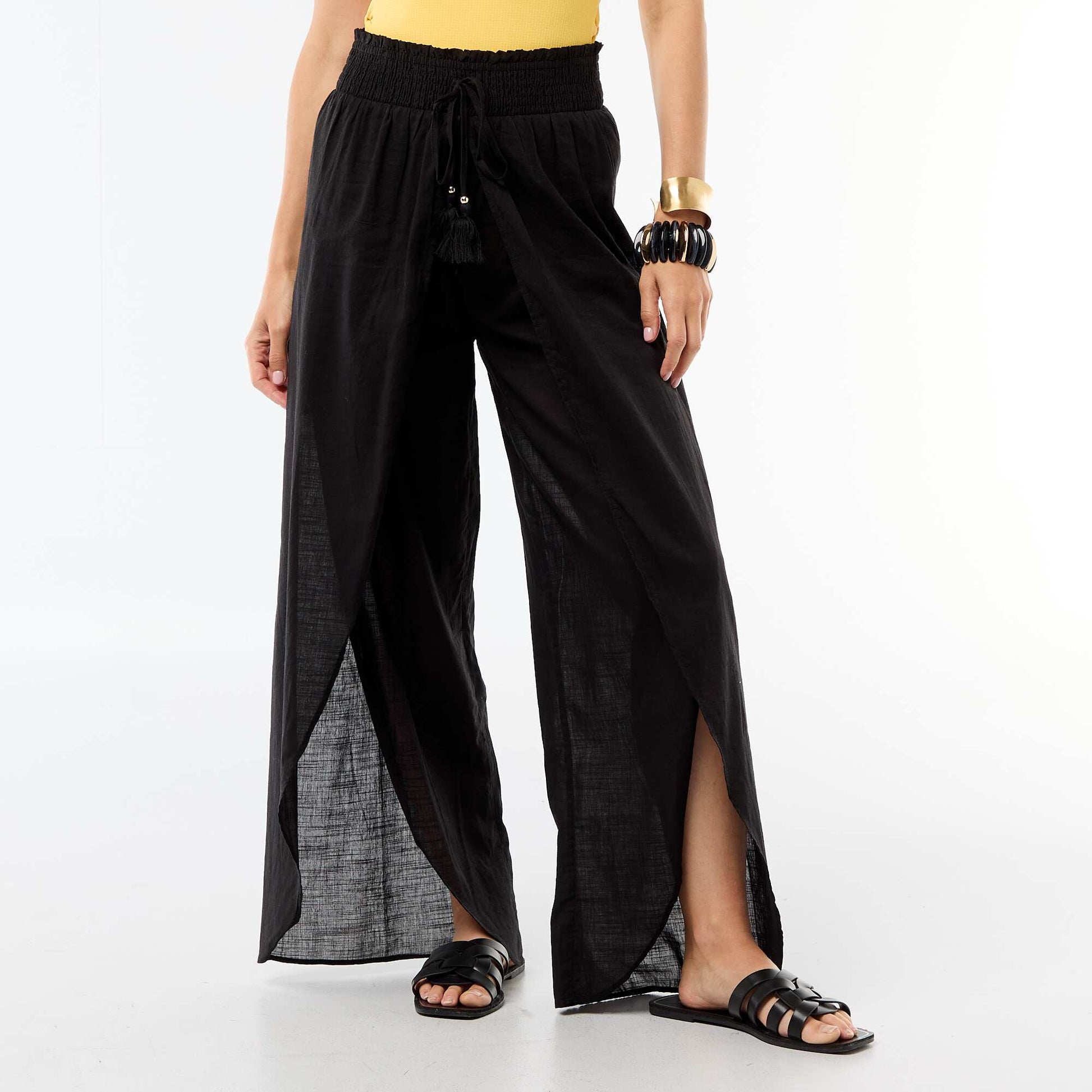 Pantalon de plage en viscose imprimée NOIR