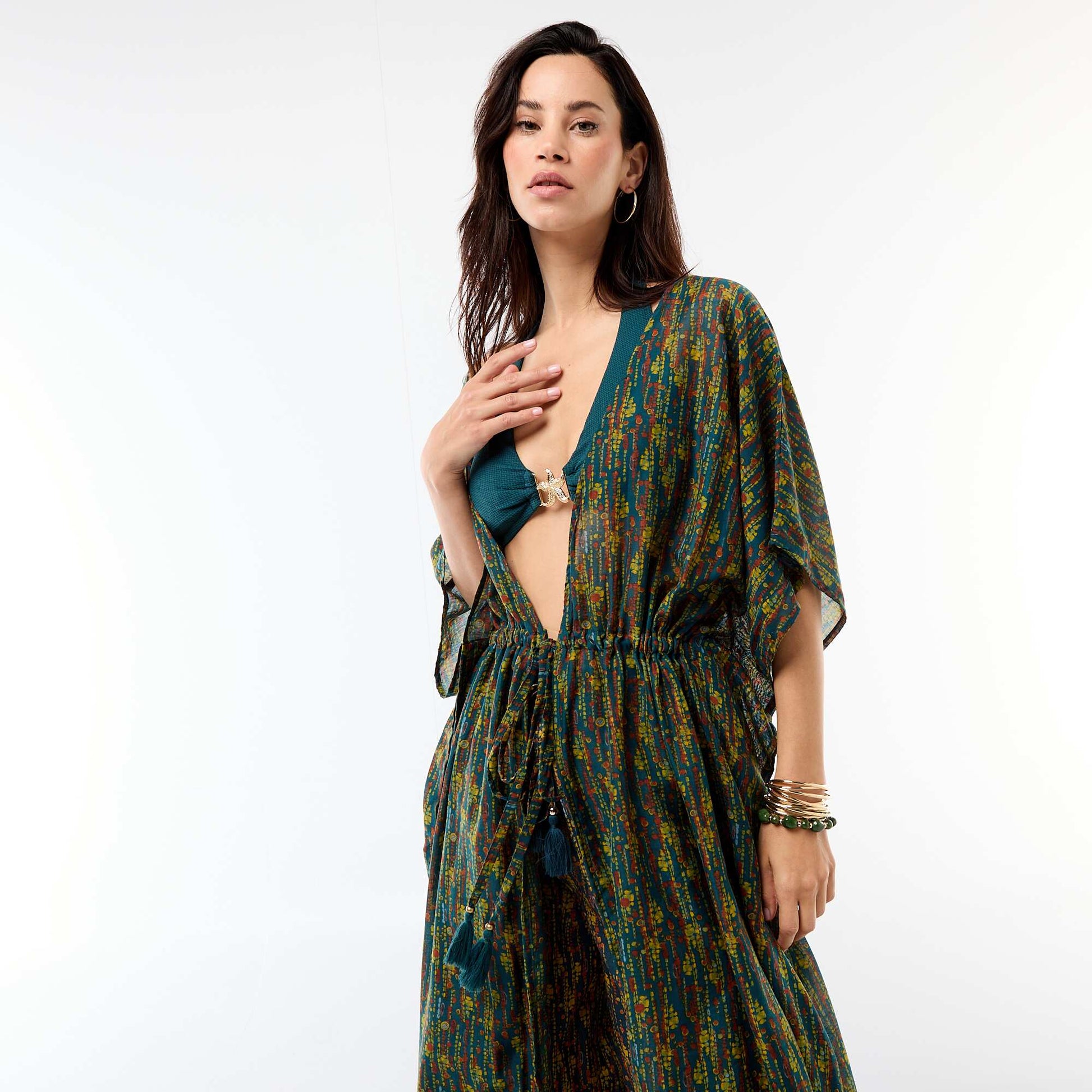 Robe de plage imprimée coupe longue BLEU