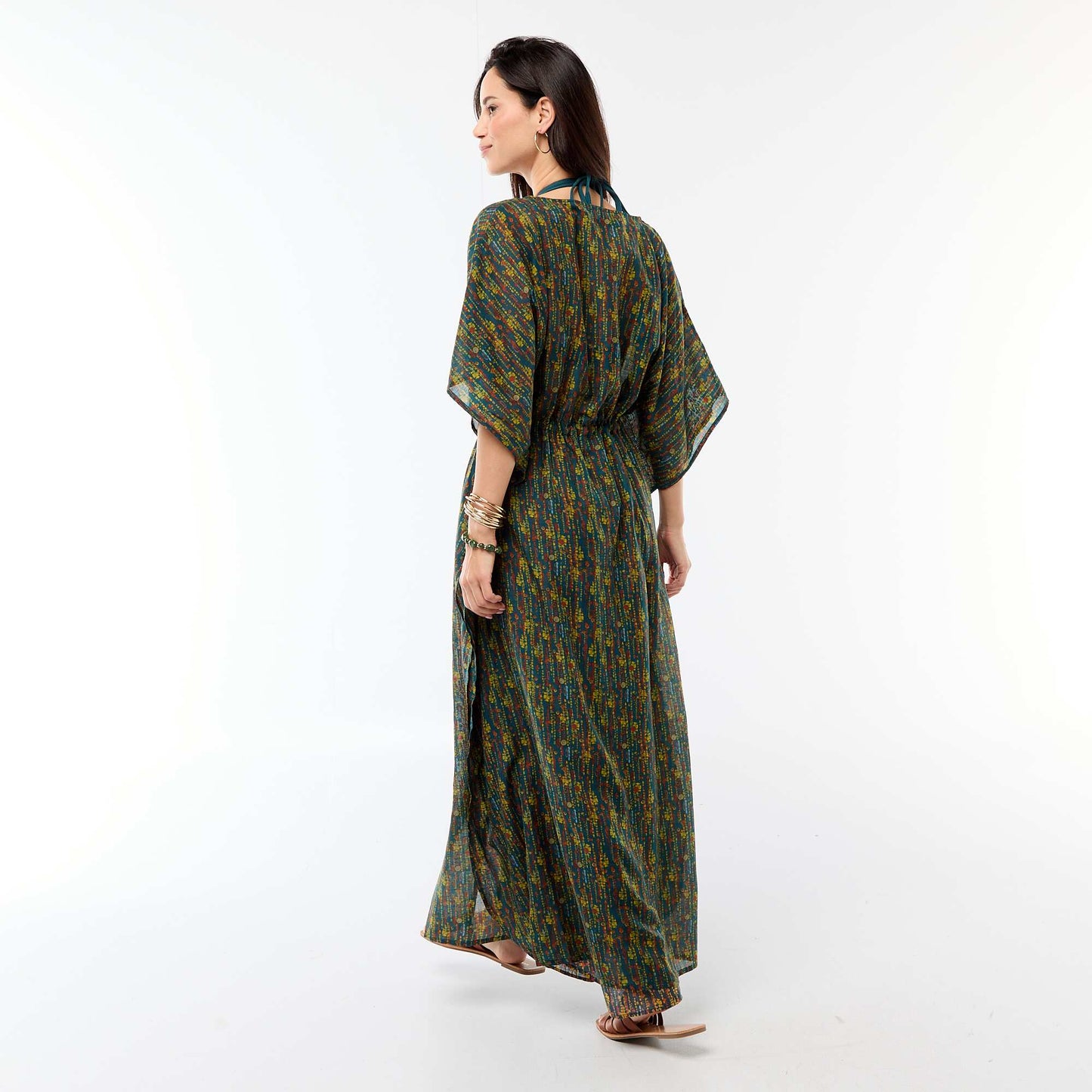 Robe de plage imprimée coupe longue BLEU