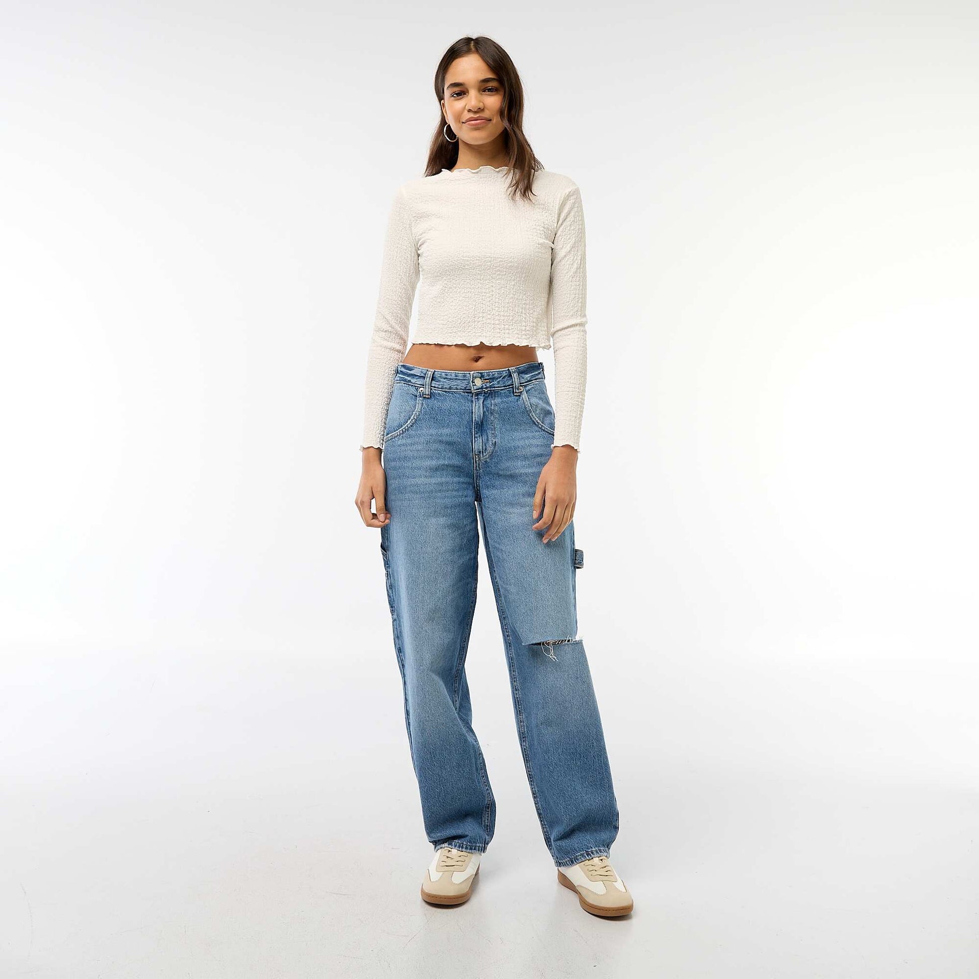 Jean baggy avec abrasion fantaisie BLEU