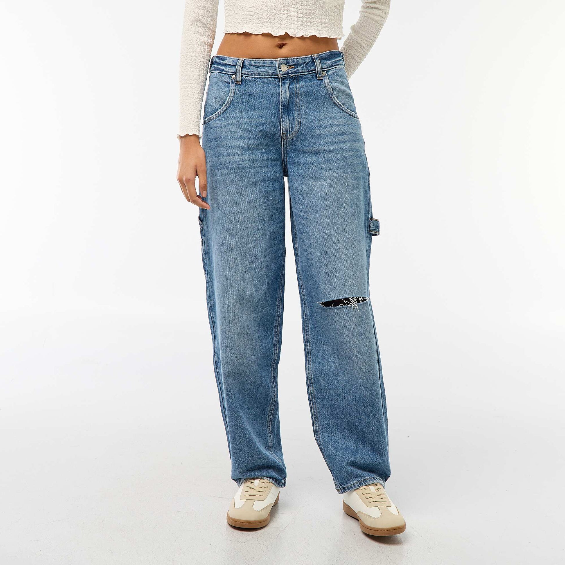 Jean baggy avec abrasion fantaisie BLEU