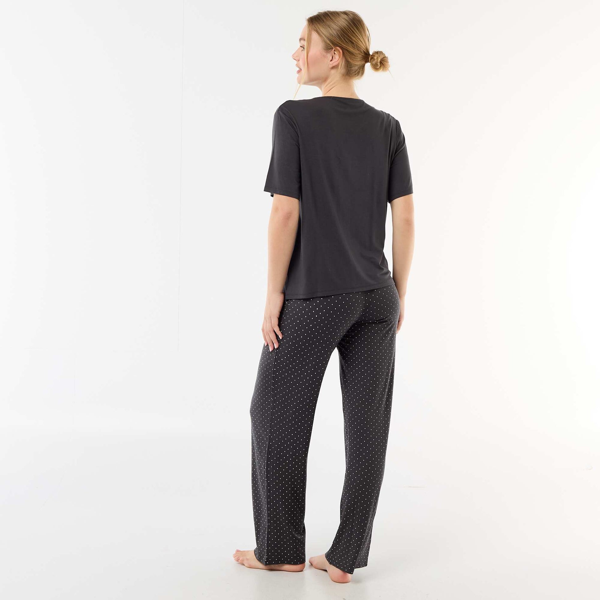 Pyjama long imprimé pois - 2 pièces NOIR