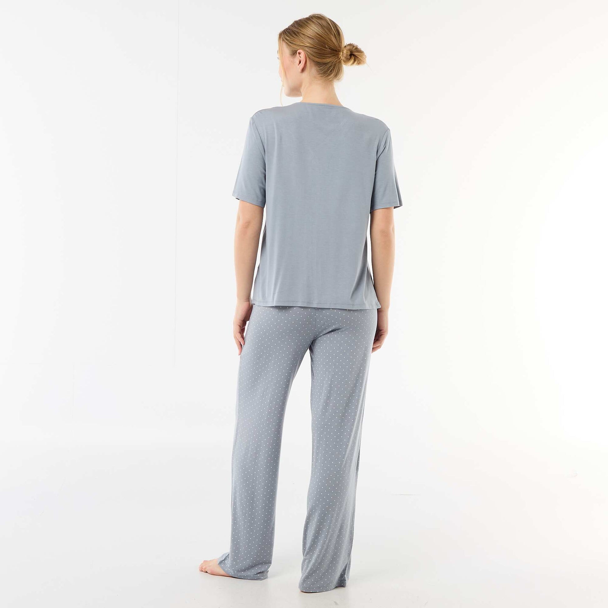 Pyjama long imprimé pois - 2 pièces BLEU