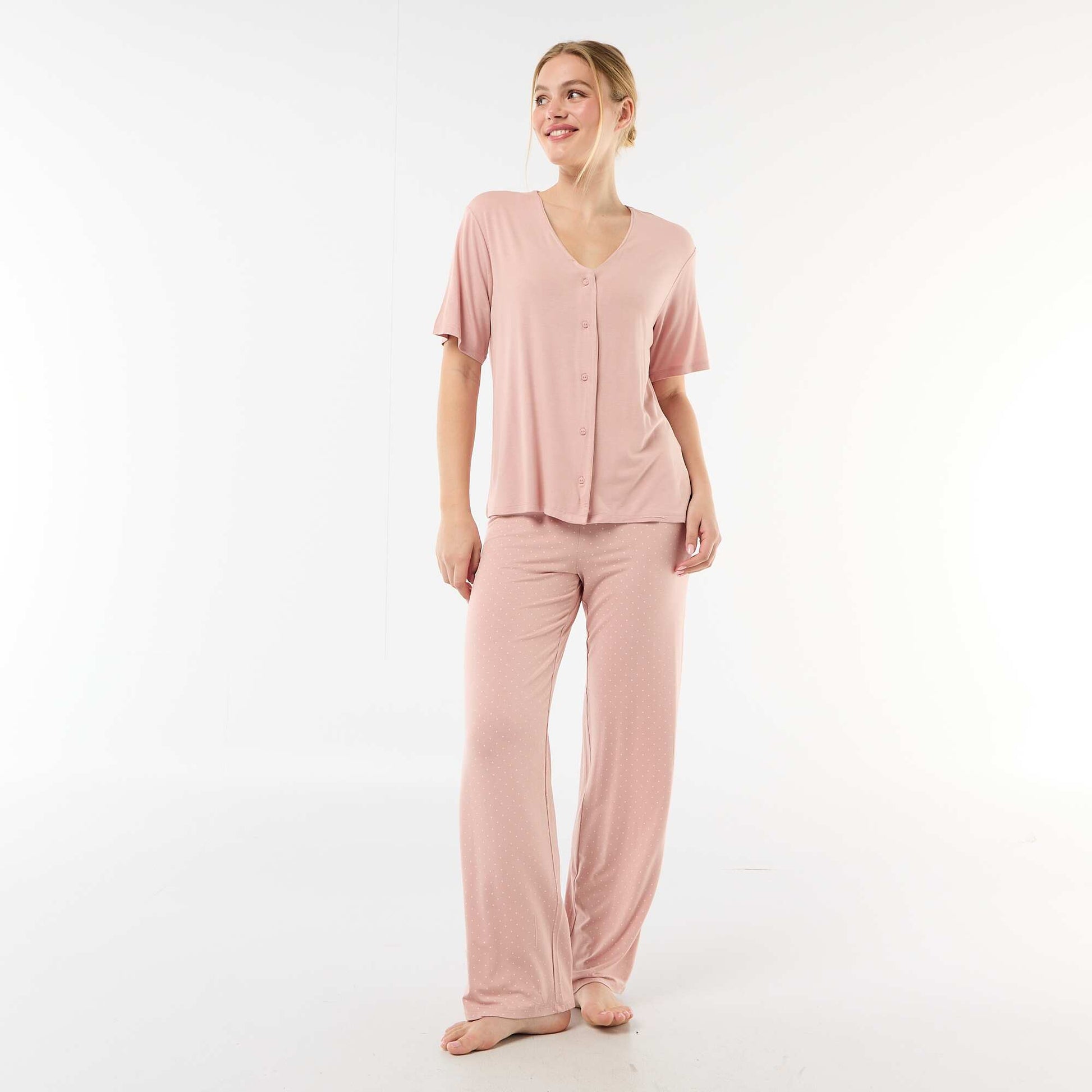 Pyjama long imprimé pois - 2 pièces ROSE