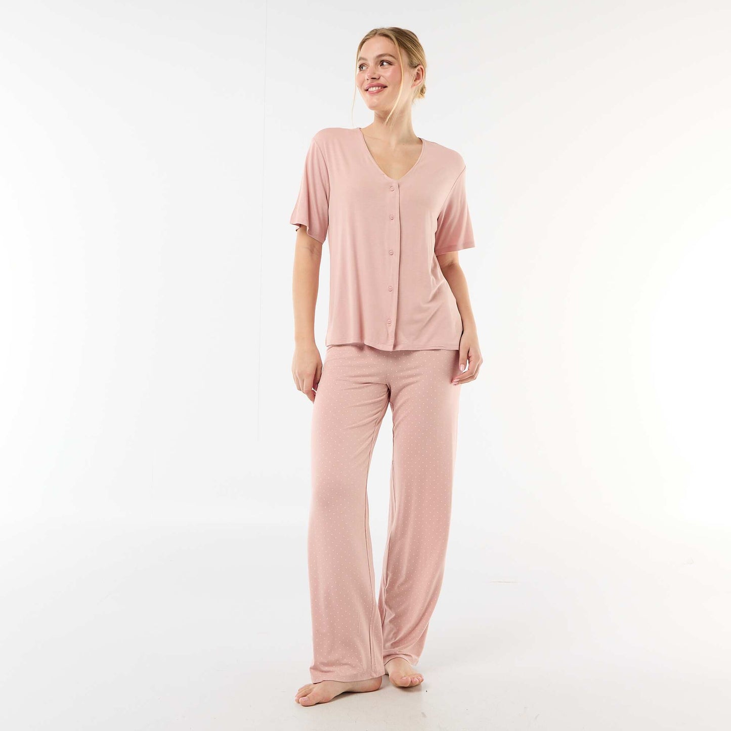Pyjama long imprimé pois - 2 pièces ROSE