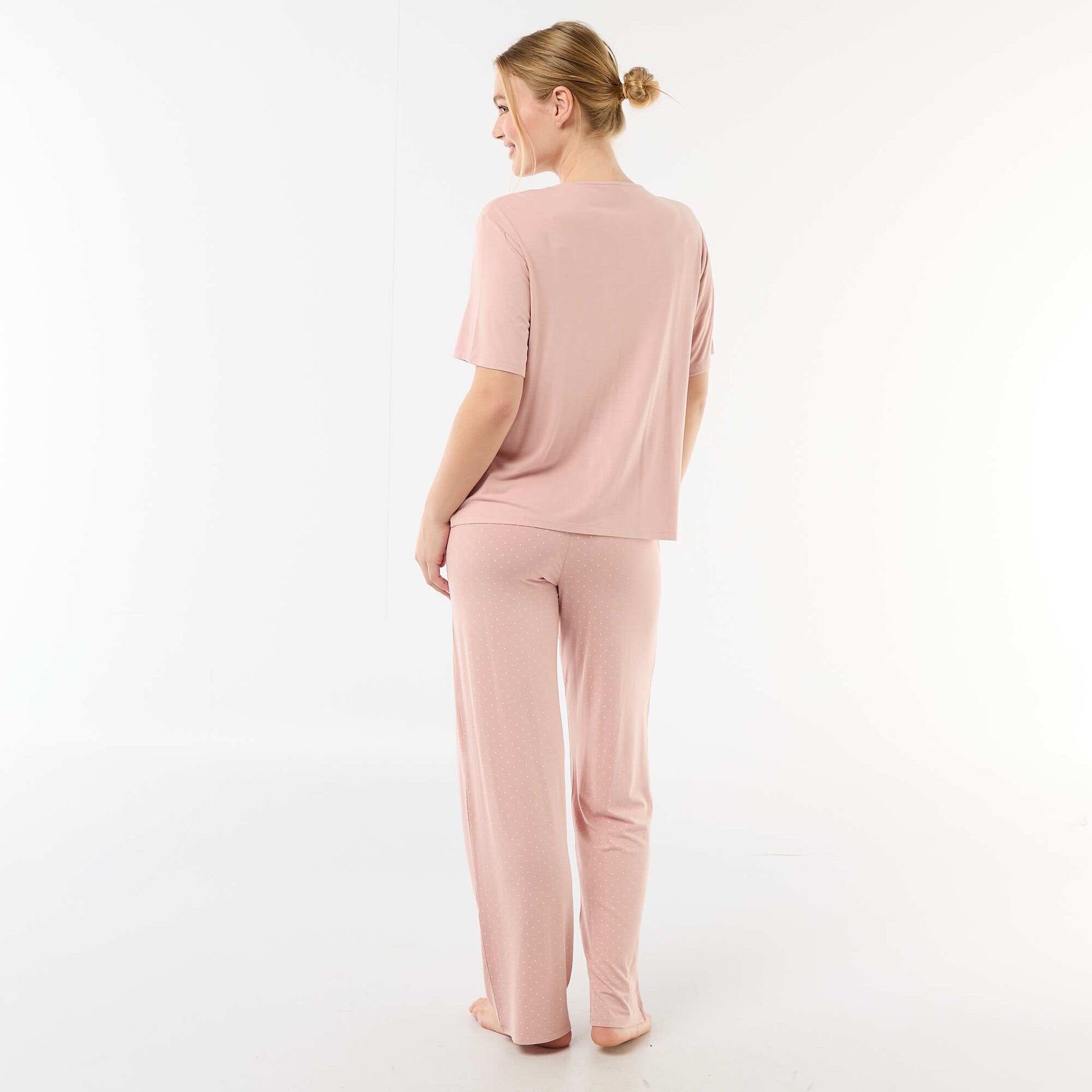 Pyjama long imprimé pois - 2 pièces ROSE