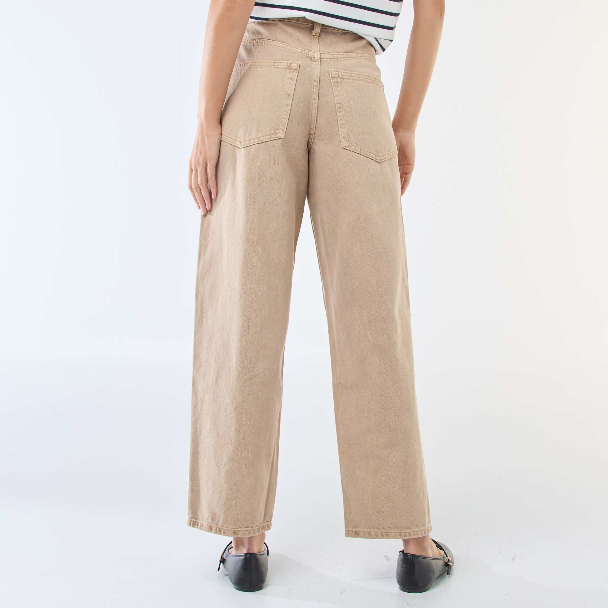 Pantalon denim barrel fit uni avec nœud BEIGE