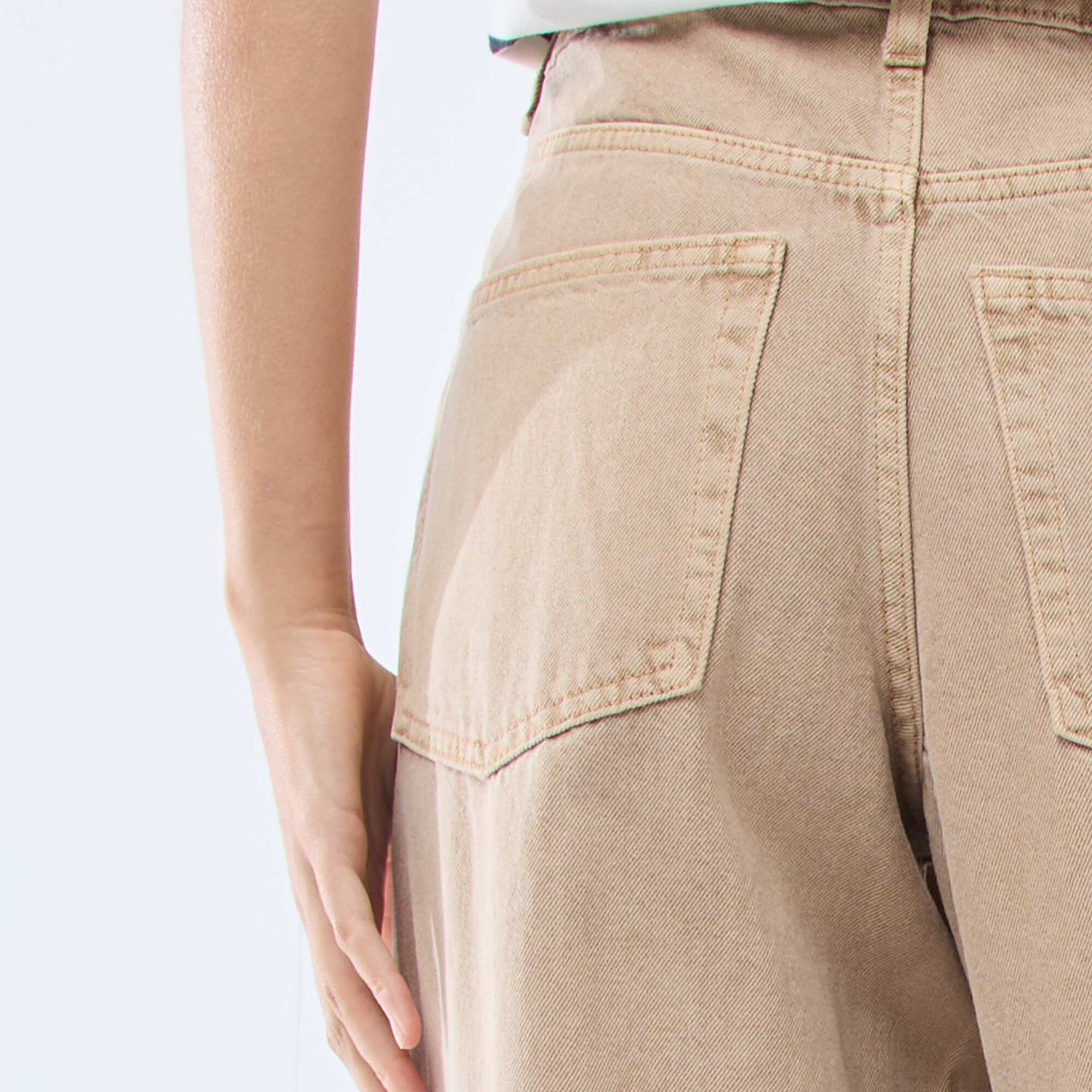 Pantalon denim barrel fit uni avec nœud BEIGE