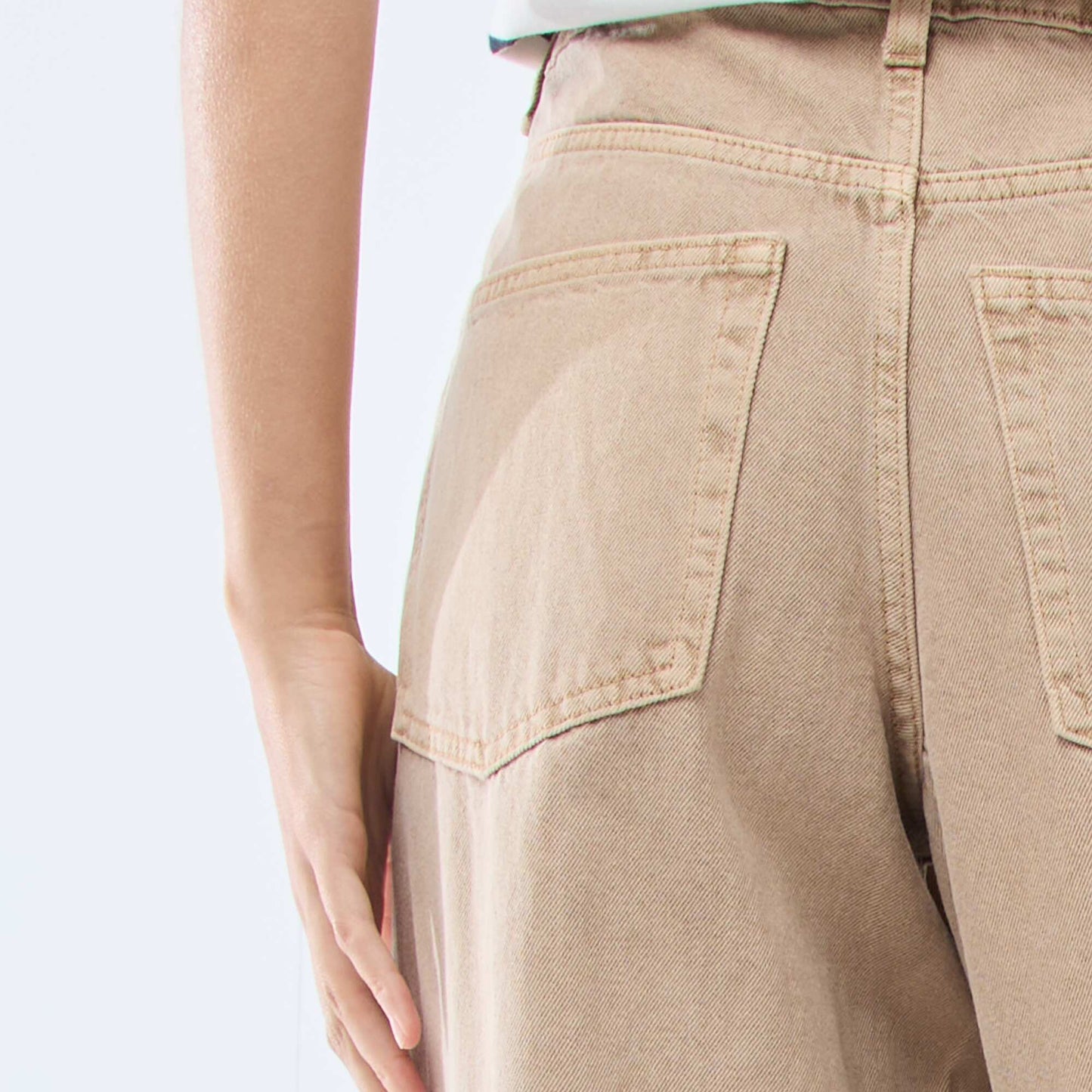 Pantalon denim barrel fit uni avec nœud BEIGE