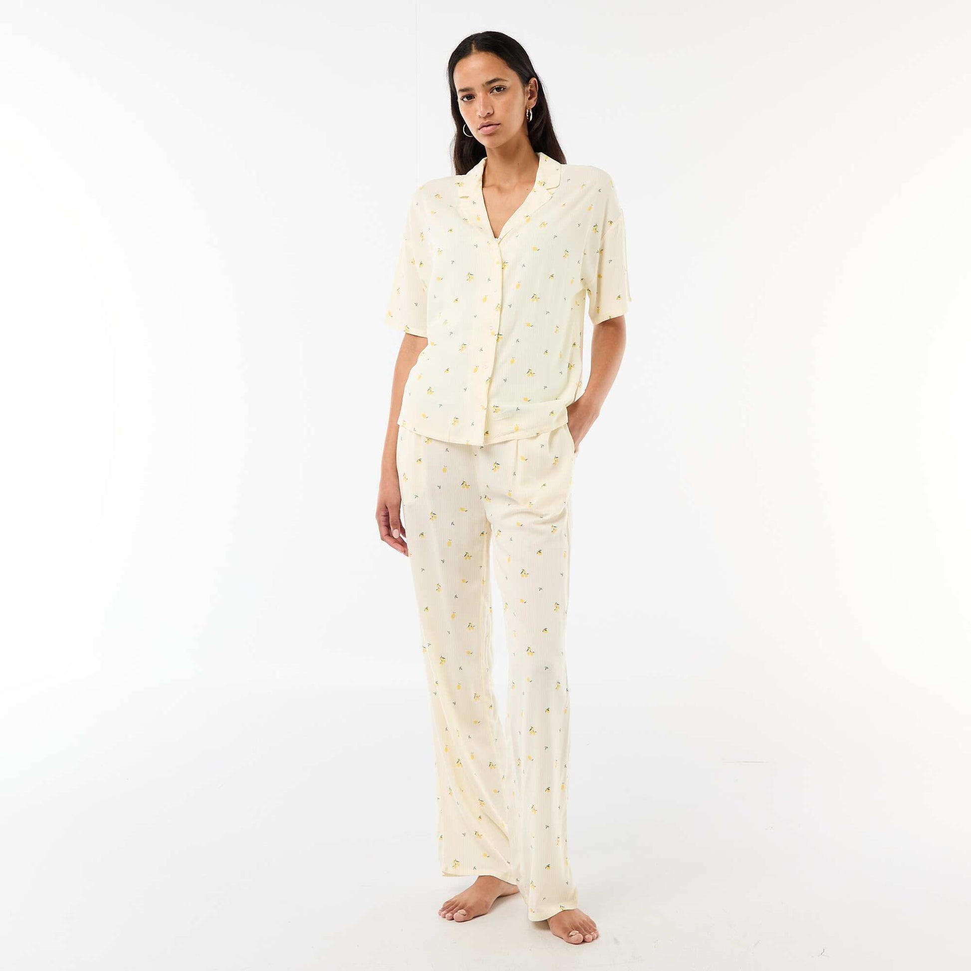 Ensemble chemisier de nuit rayé all-over JAUNE