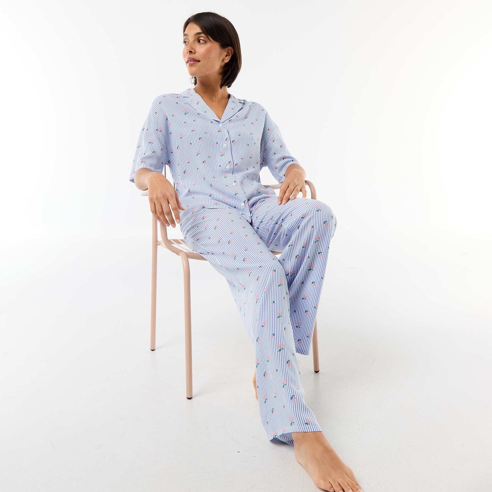 Ensemble chemisier de nuit rayé all-over BLEU