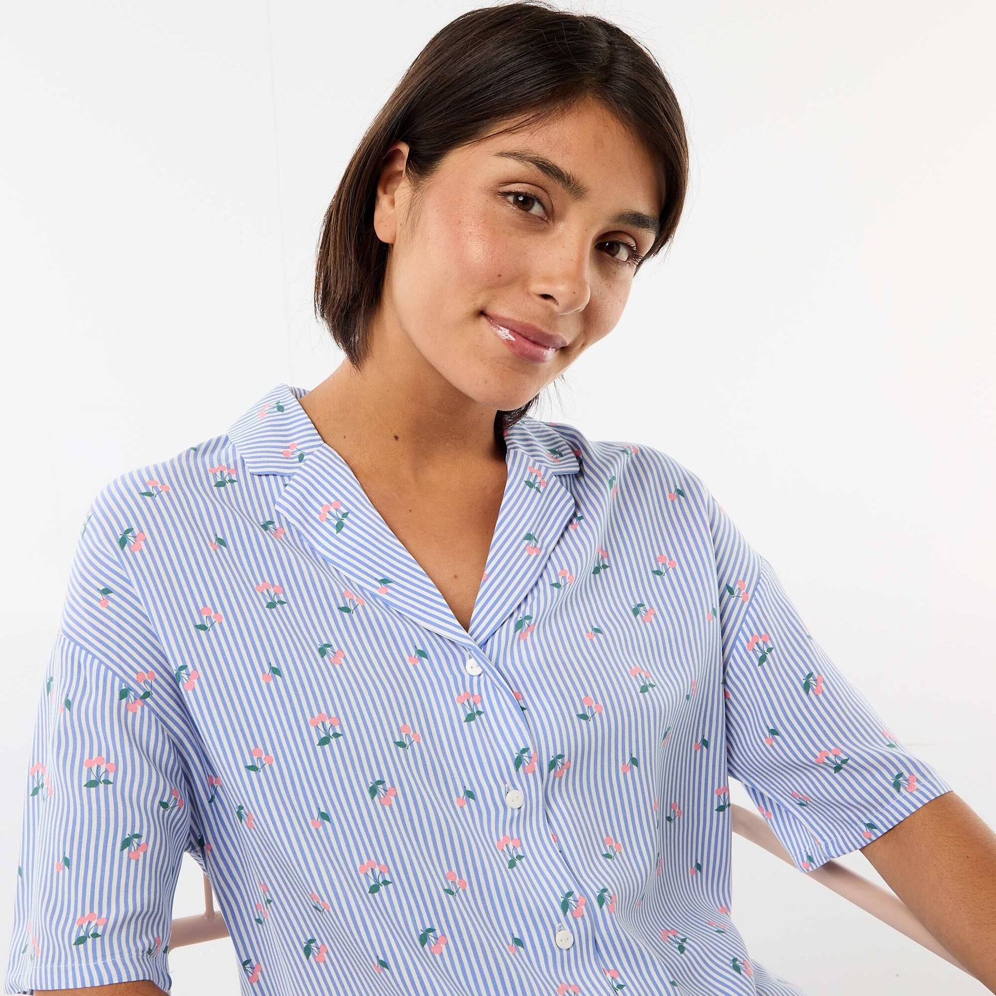 Ensemble chemisier de nuit rayé all-over BLEU