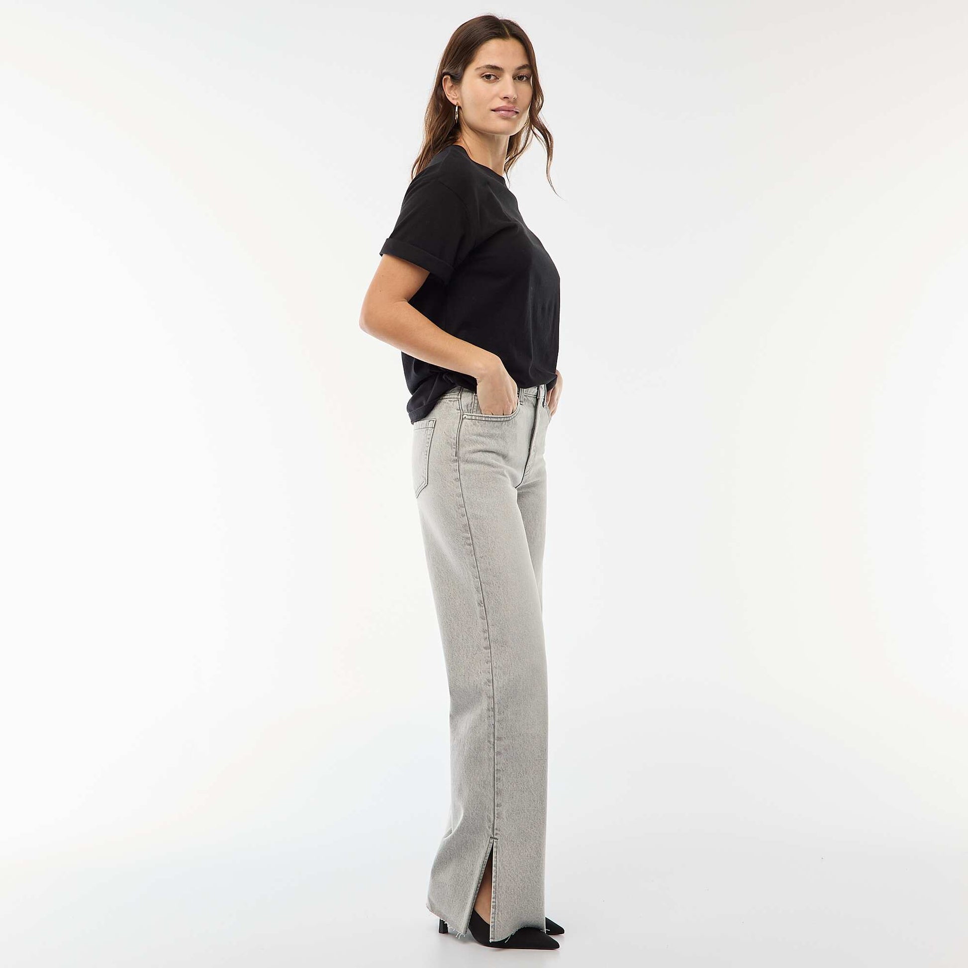 Jean taille haute coupe flare/bootcut GRIS