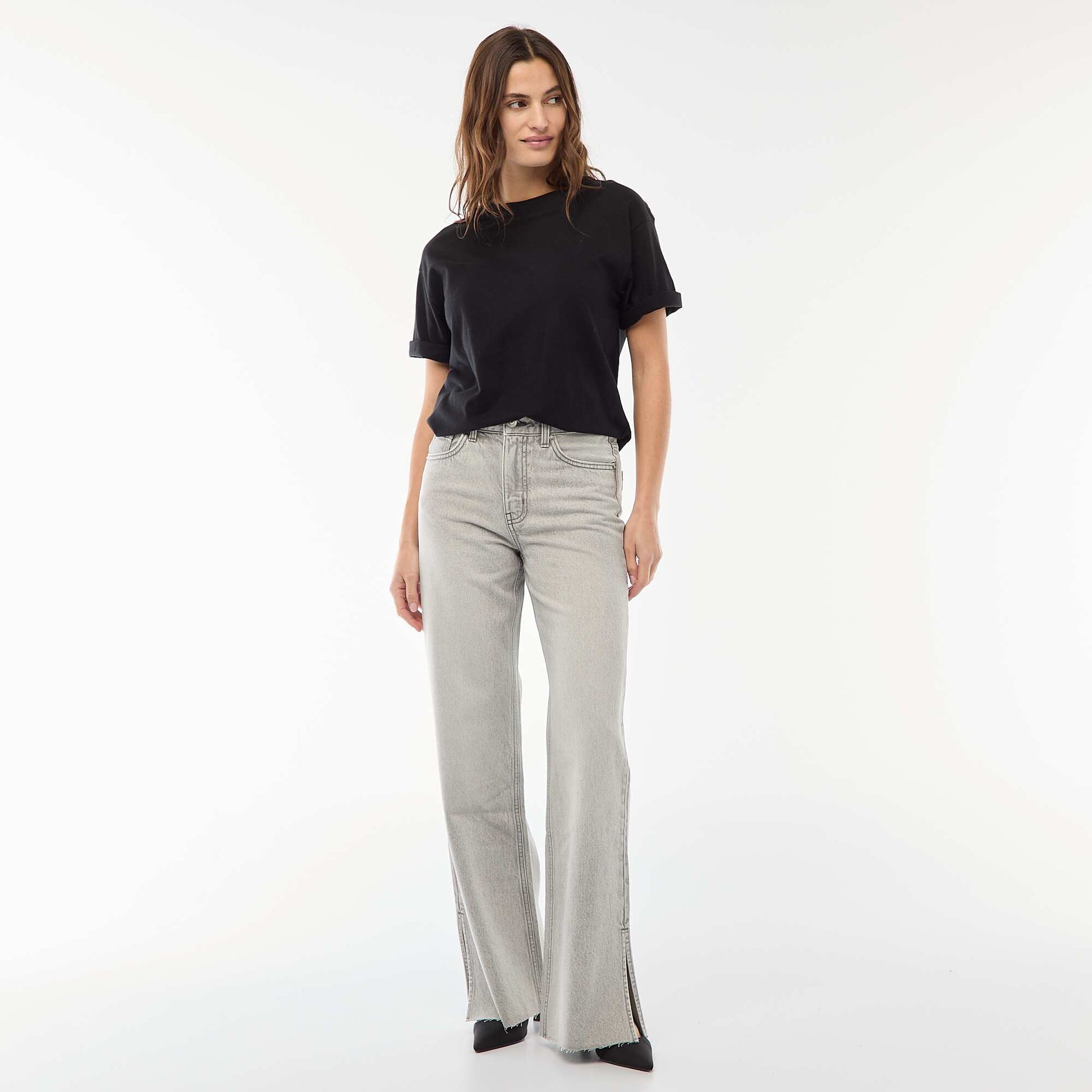 Jean taille haute coupe flare/bootcut GRIS
