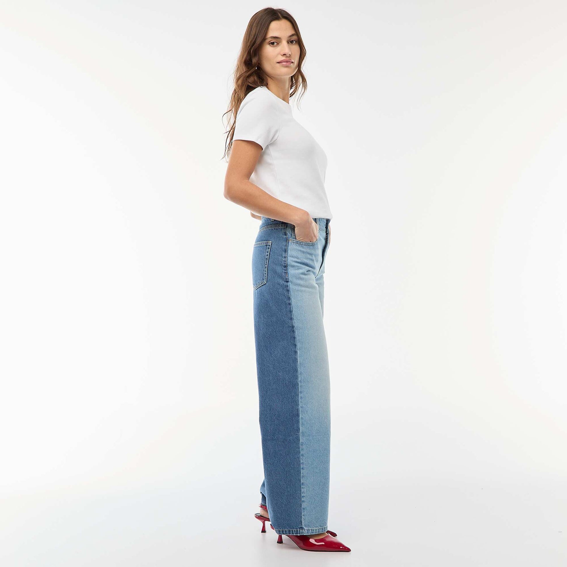 Jean taille haute coupe large / wide leg + 2 teintes de jeans BLEU