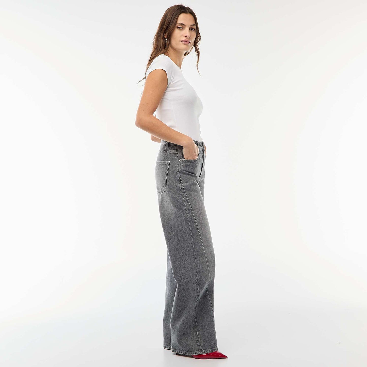 Jean taille haute coupe large / wide leg GRIS