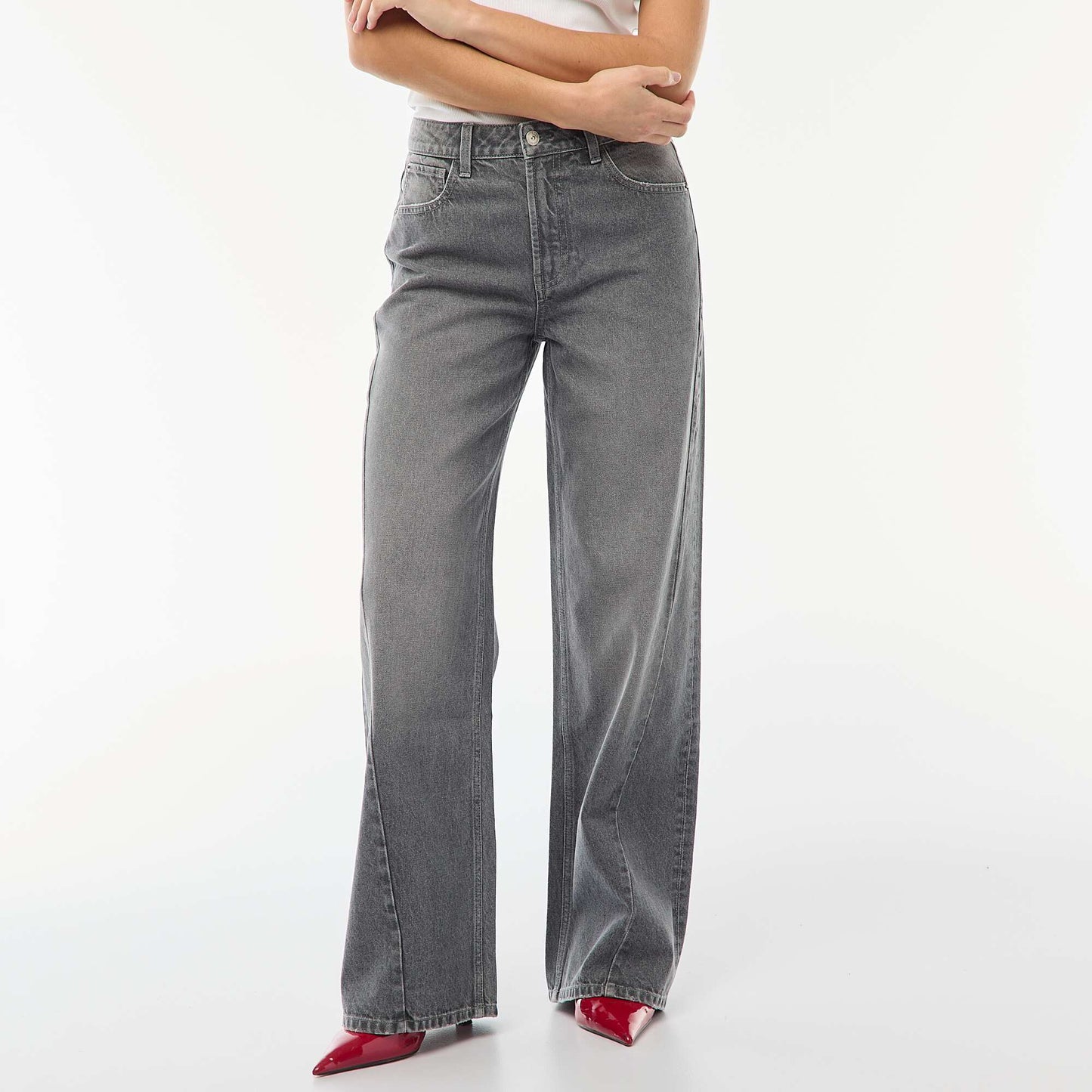 Jean taille haute coupe large / wide leg GRIS