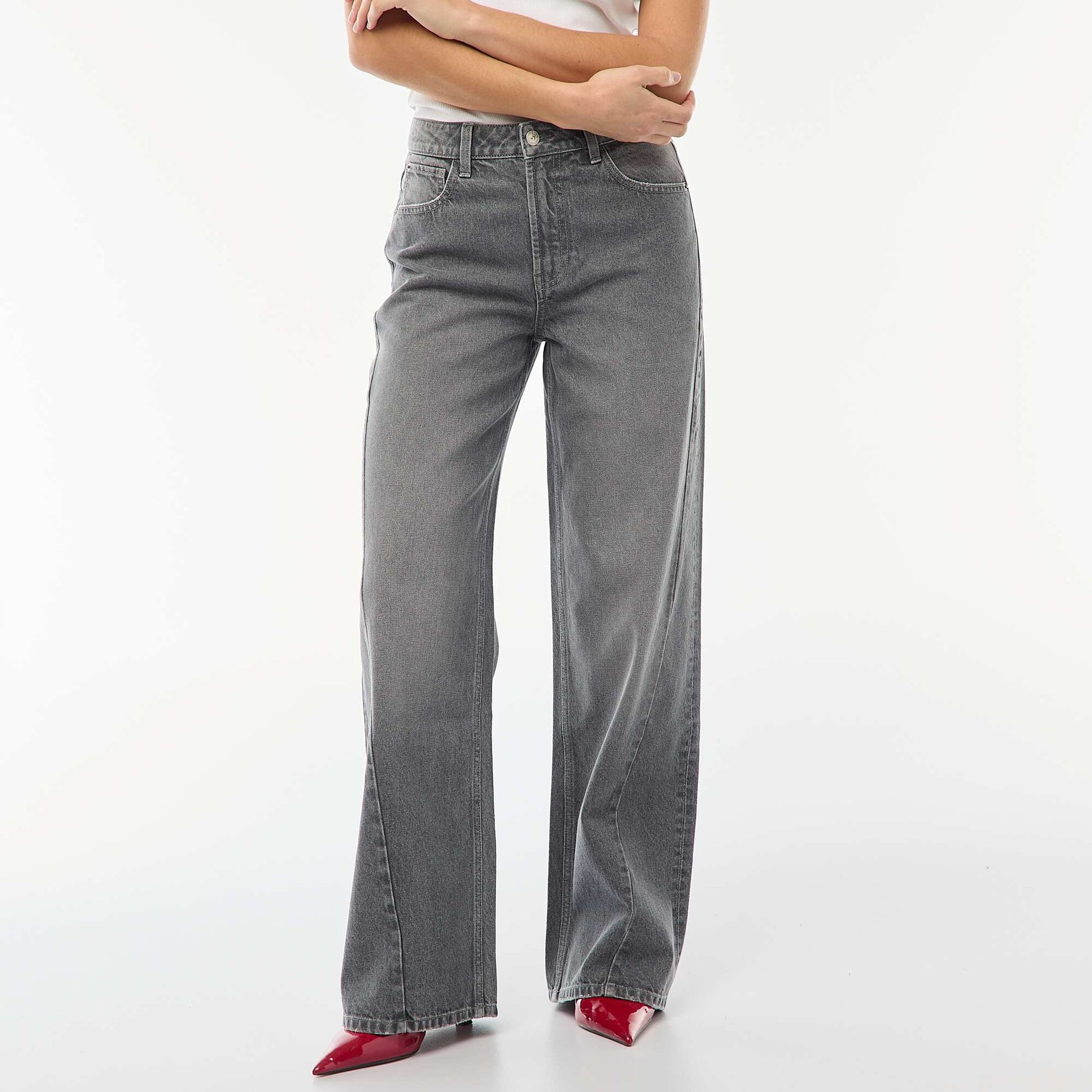 Jean taille haute coupe large / wide leg GRIS
