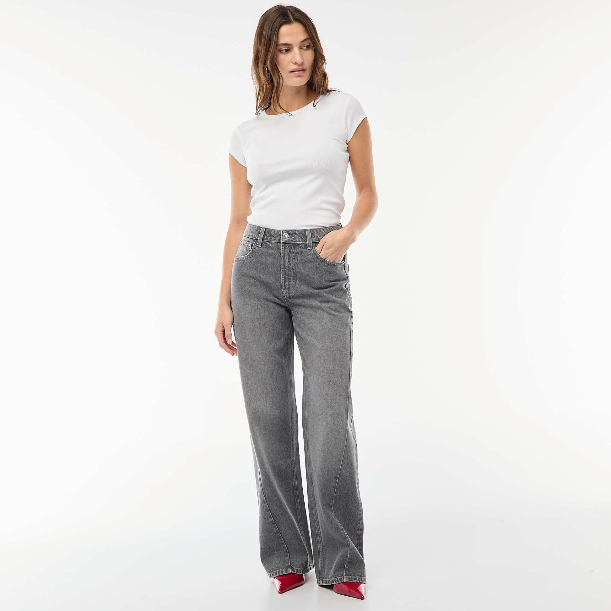 Jean taille haute coupe large / wide leg GRIS