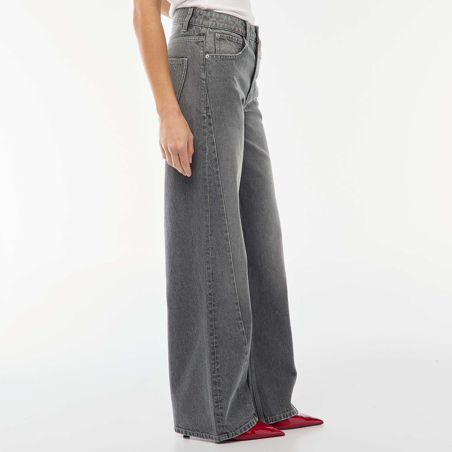 Jean taille haute coupe large / wide leg GRIS