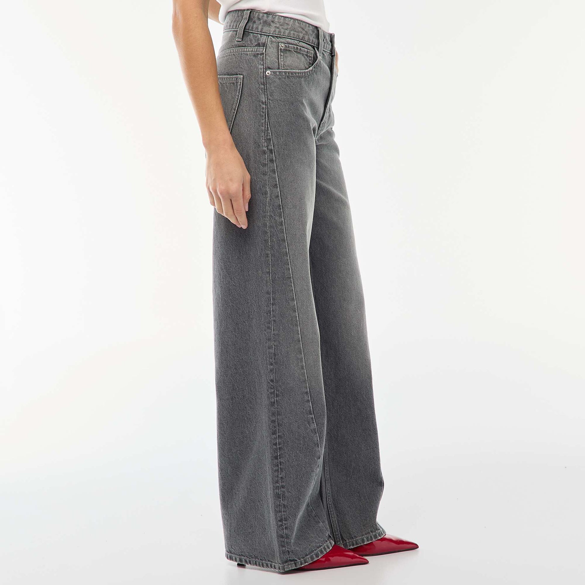 Jean taille haute coupe large / wide leg GRIS