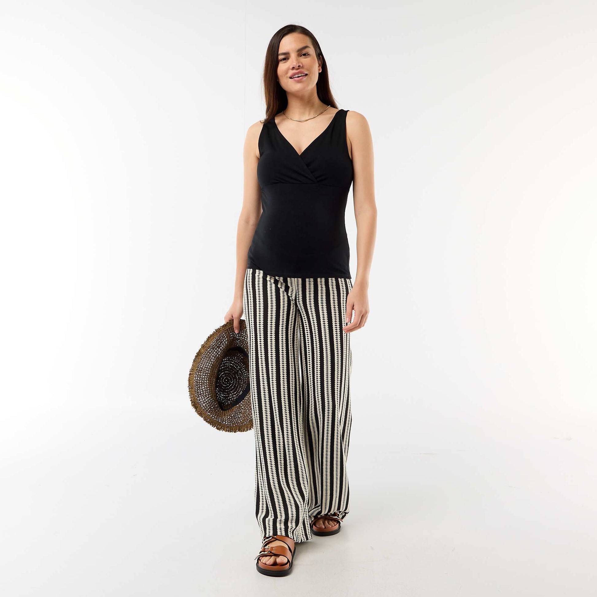 Pantalon de maternité en maille rayé BEIGE