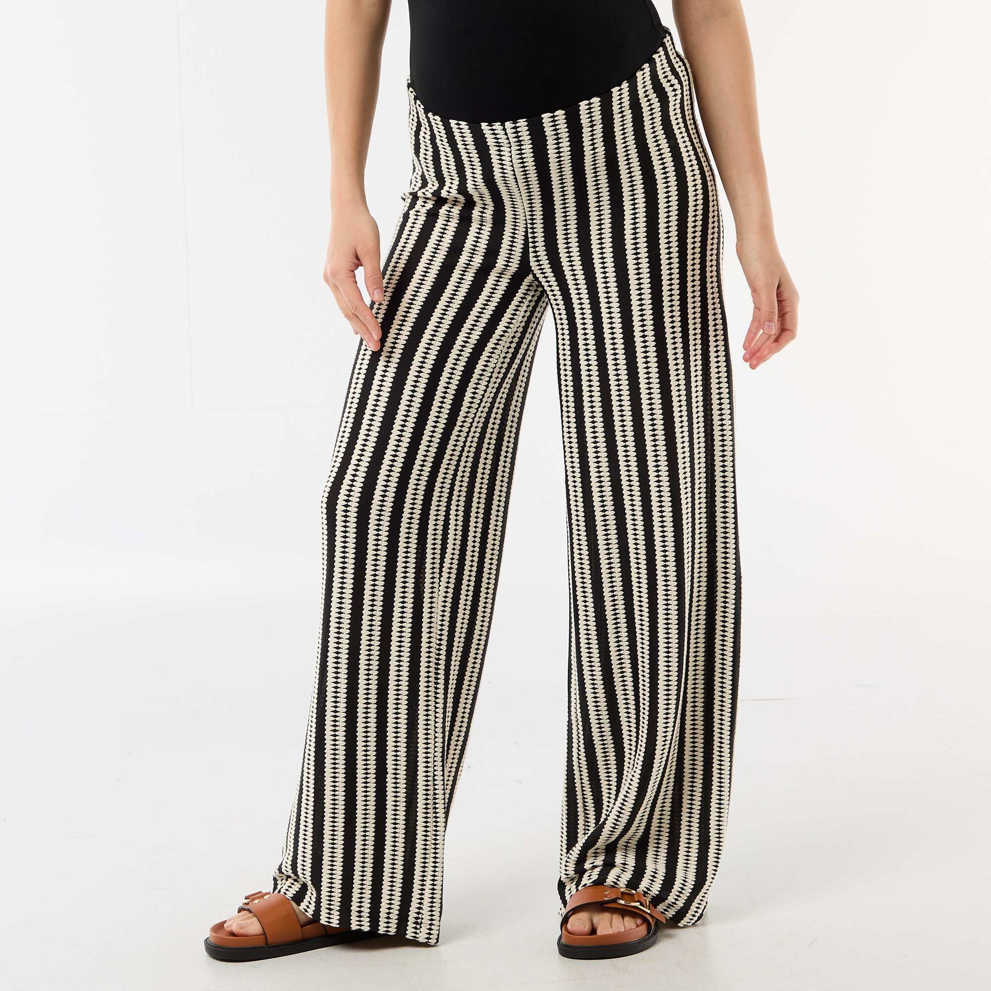 Pantalon de maternité en maille rayé BEIGE