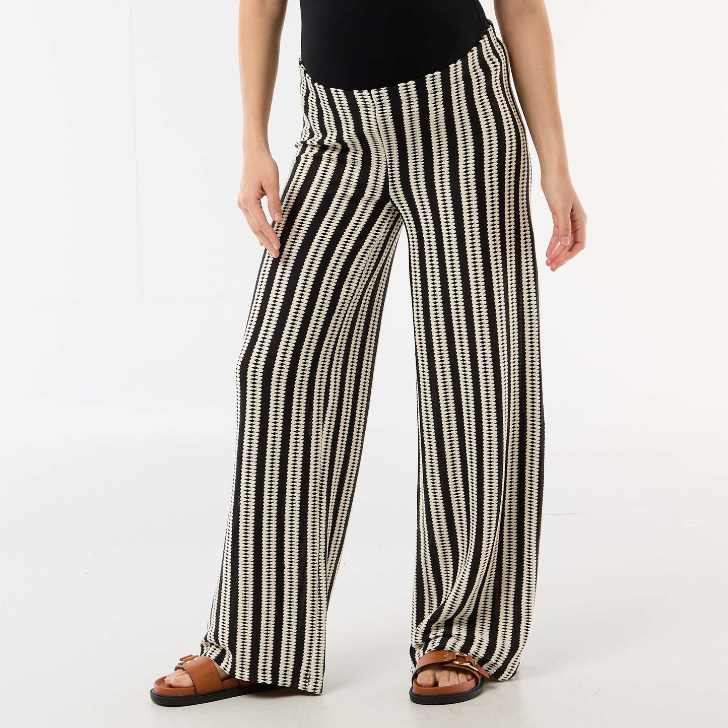 Pantalon de maternité en maille rayé BEIGE
