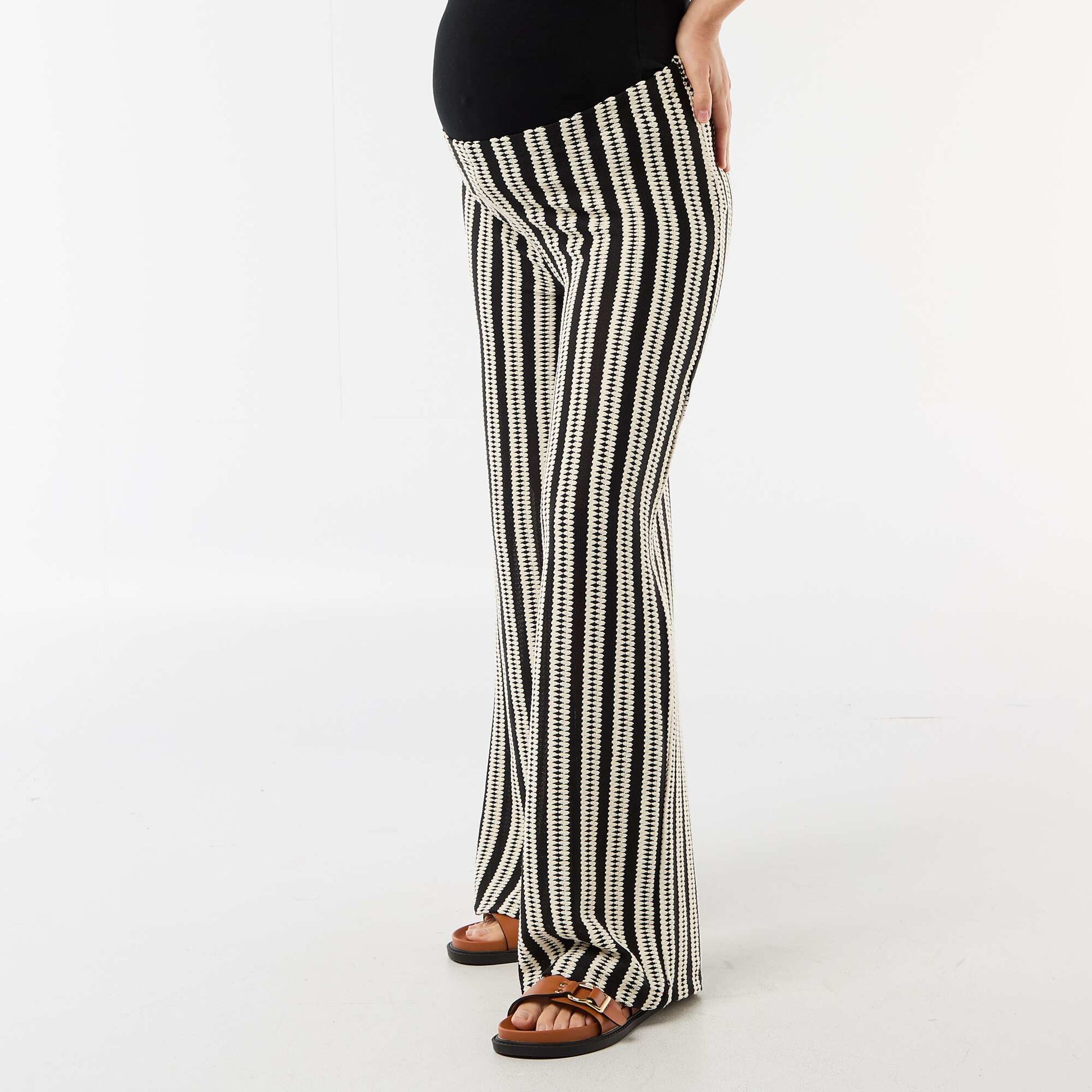 Pantalon de maternité en maille rayé BEIGE