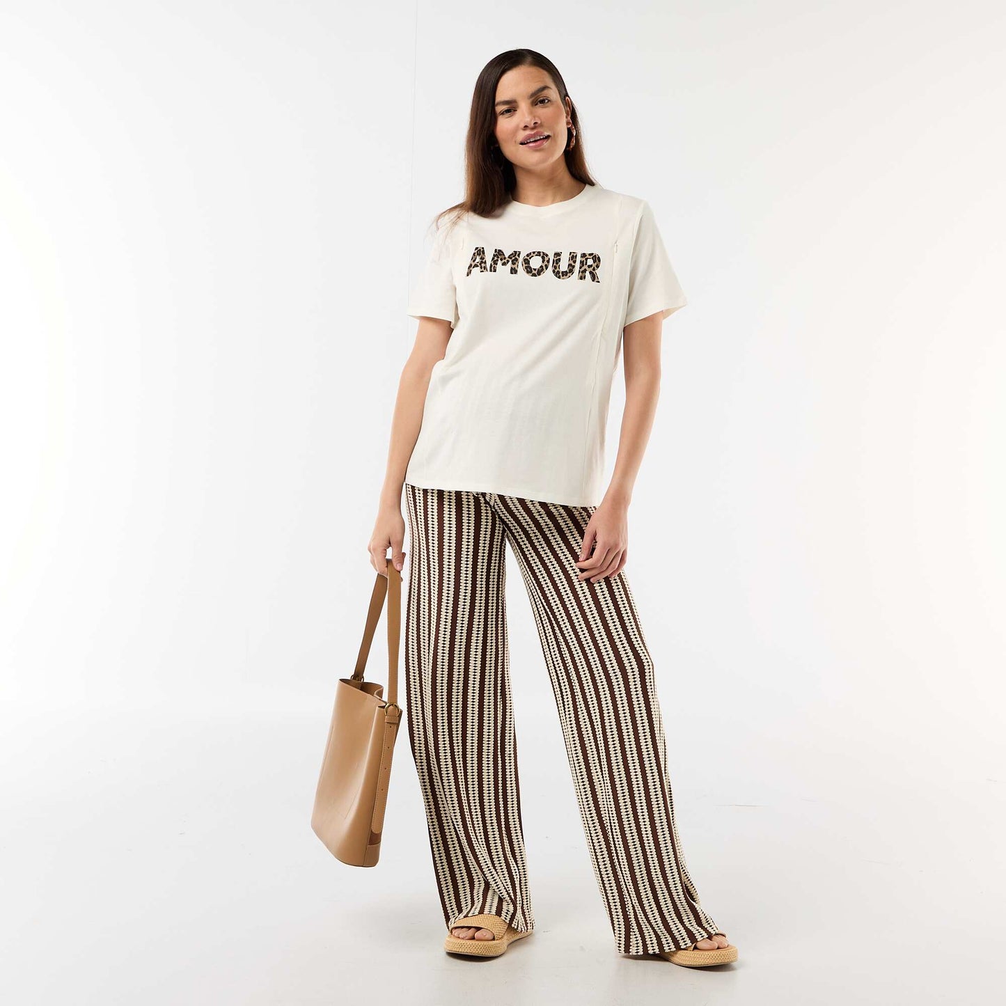Pantalon de maternité en maille rayé BLANC