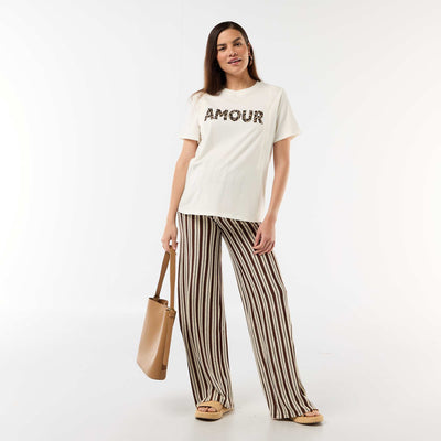 Pantalon de maternité en maille rayé BLANC