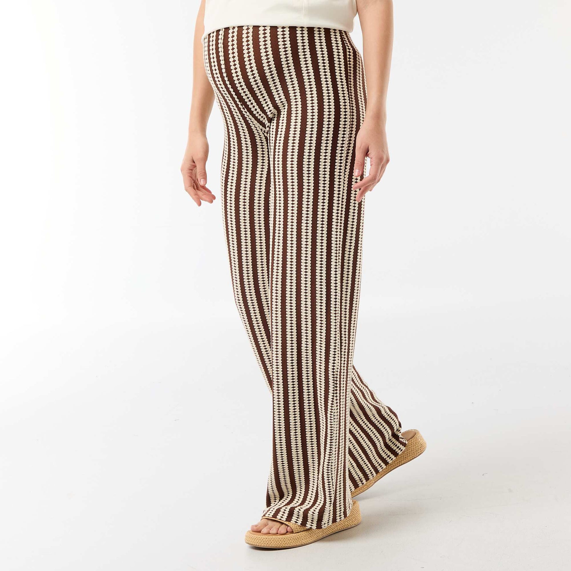 Pantalon de maternité en maille rayé BLANC