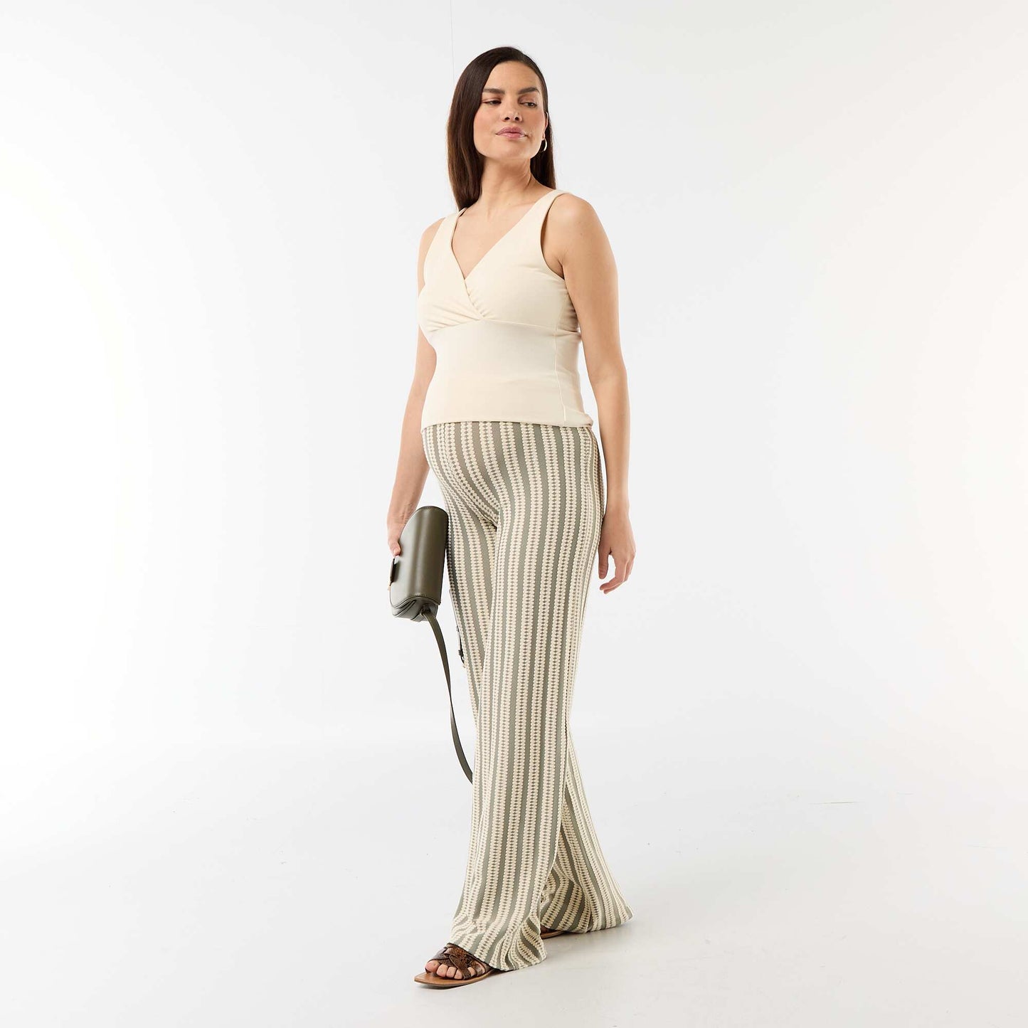 Pantalon de maternité en maille rayé BLANC