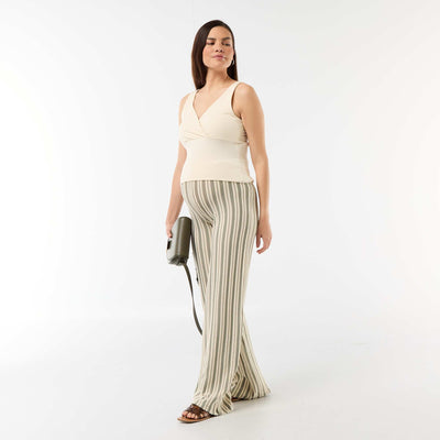 Pantalon de maternité en maille rayé BLANC