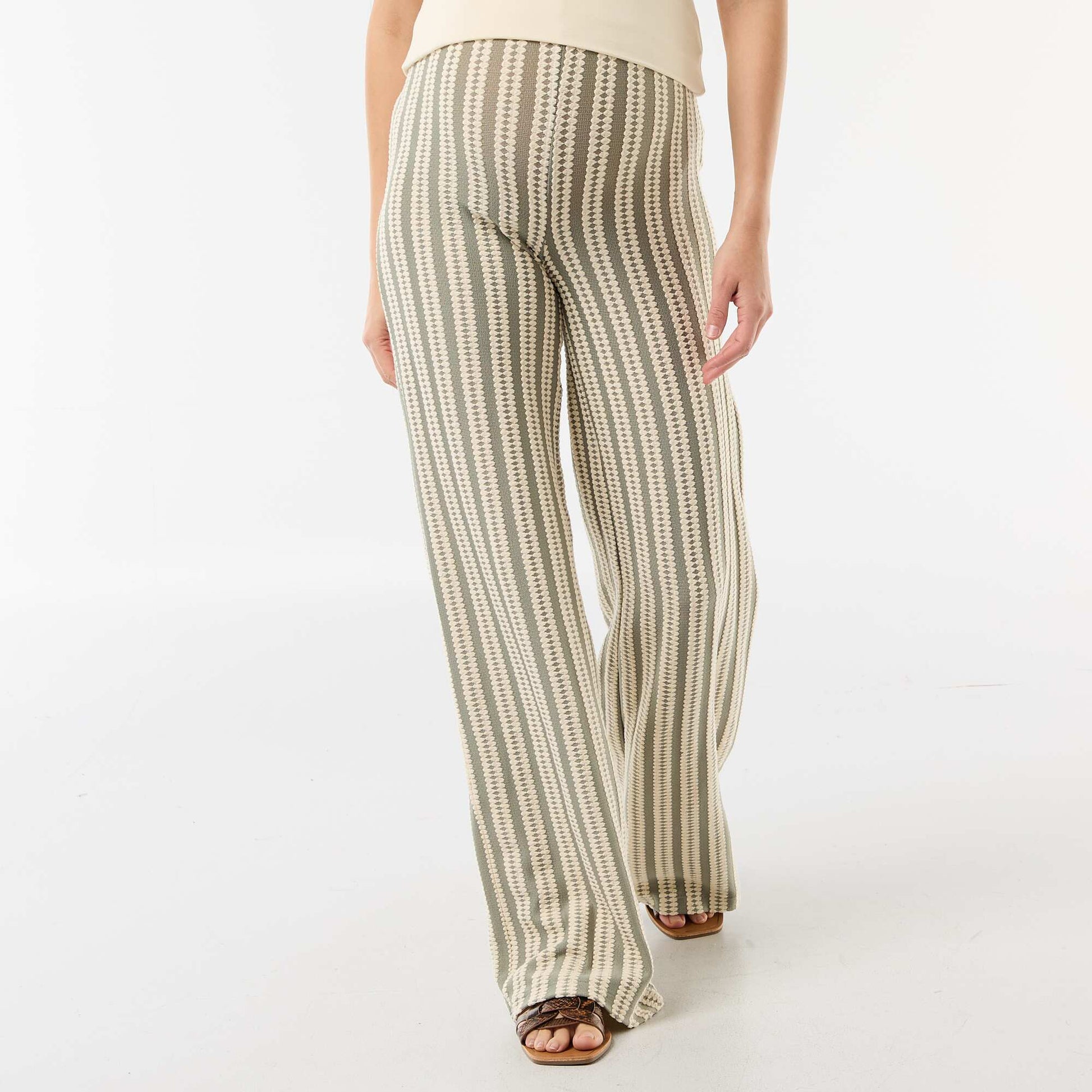 Pantalon de maternité en maille rayé BLANC