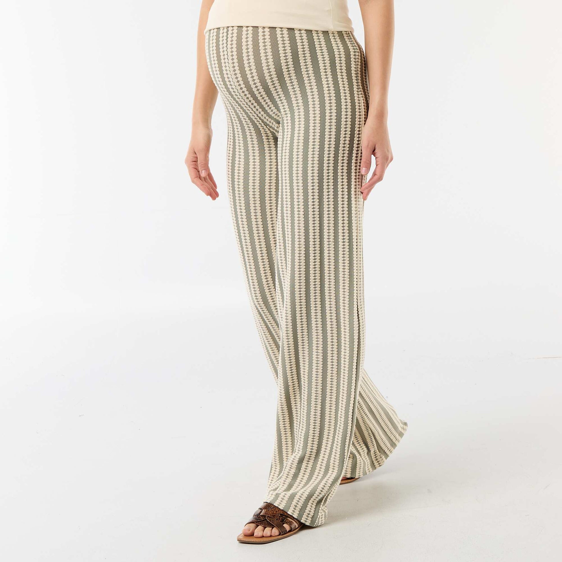Pantalon de maternité en maille rayé BLANC