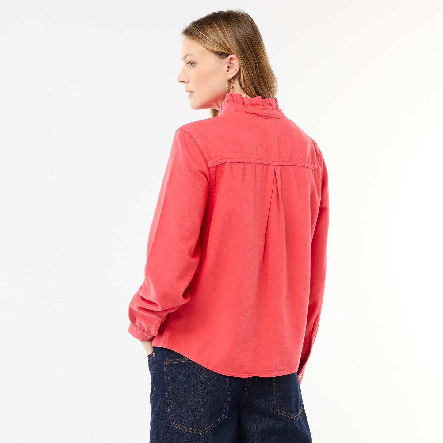 Blouse en denim avec col volanté ROUGE