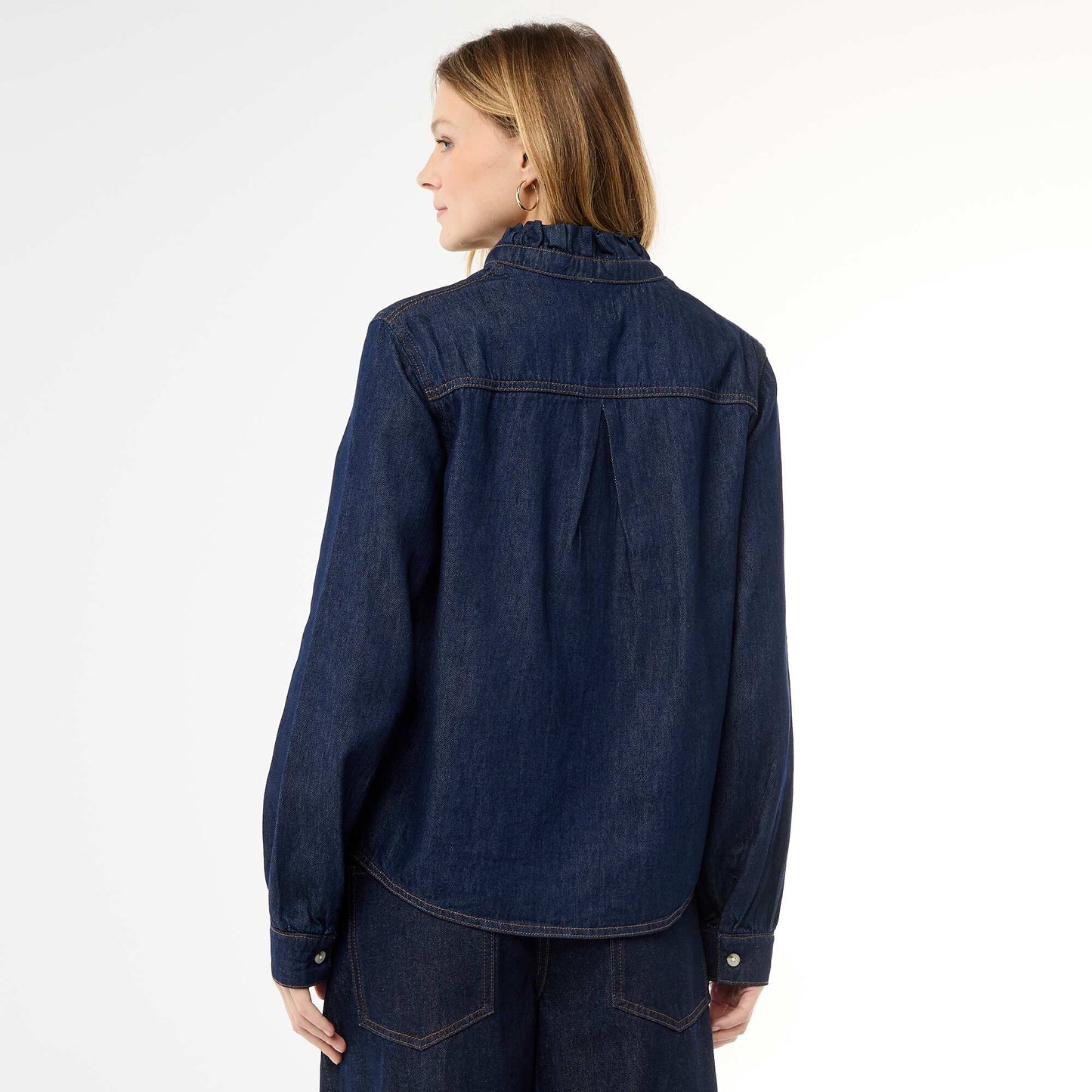 Blouse en denim avec col volanté BLEU