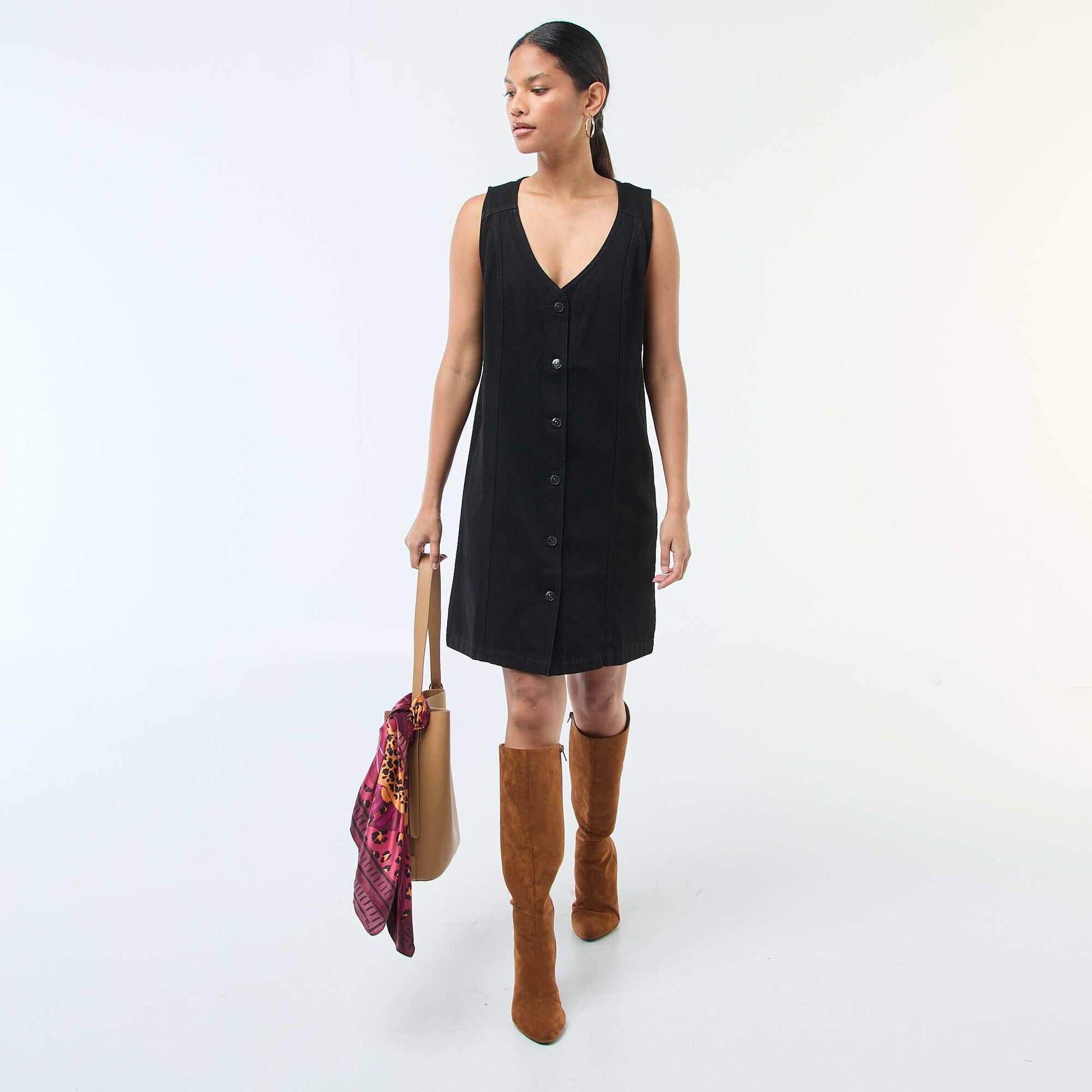 Robe denim sans manches en coton NOIR