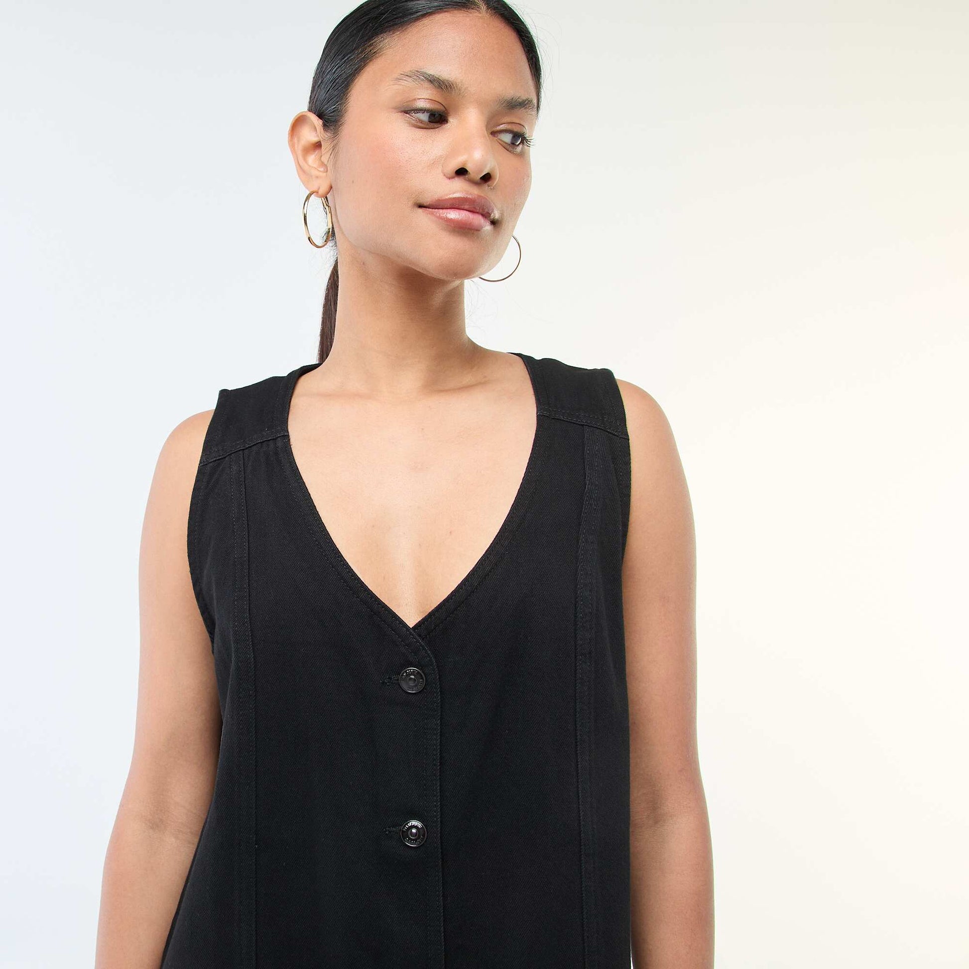Robe denim sans manches en coton NOIR